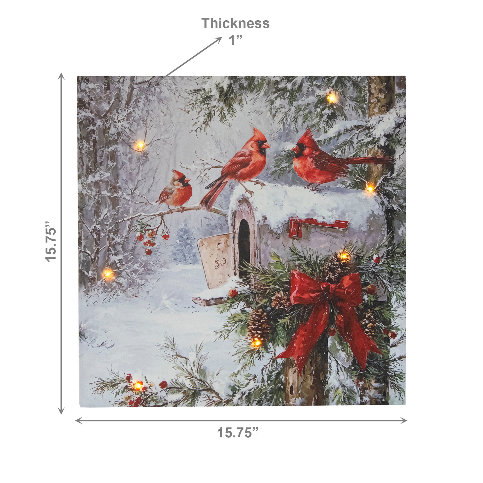 LED Canvas Wall Art Three Cardinals on Mailbox, Wall Decor, Holiday Decor
