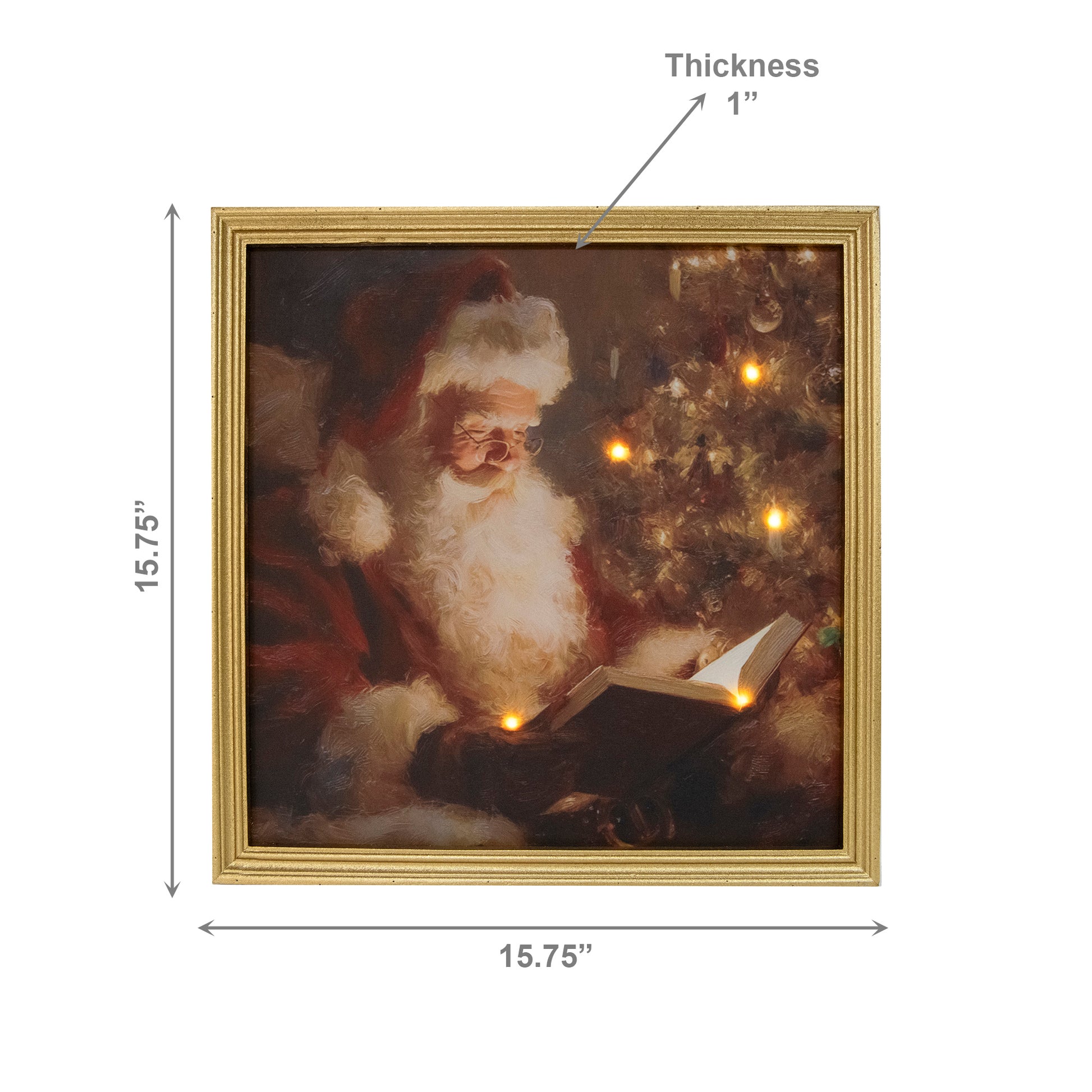 LED Gold Framed Wall Art Reading Santa, Christmas, Wall Decor, Holiday Decor