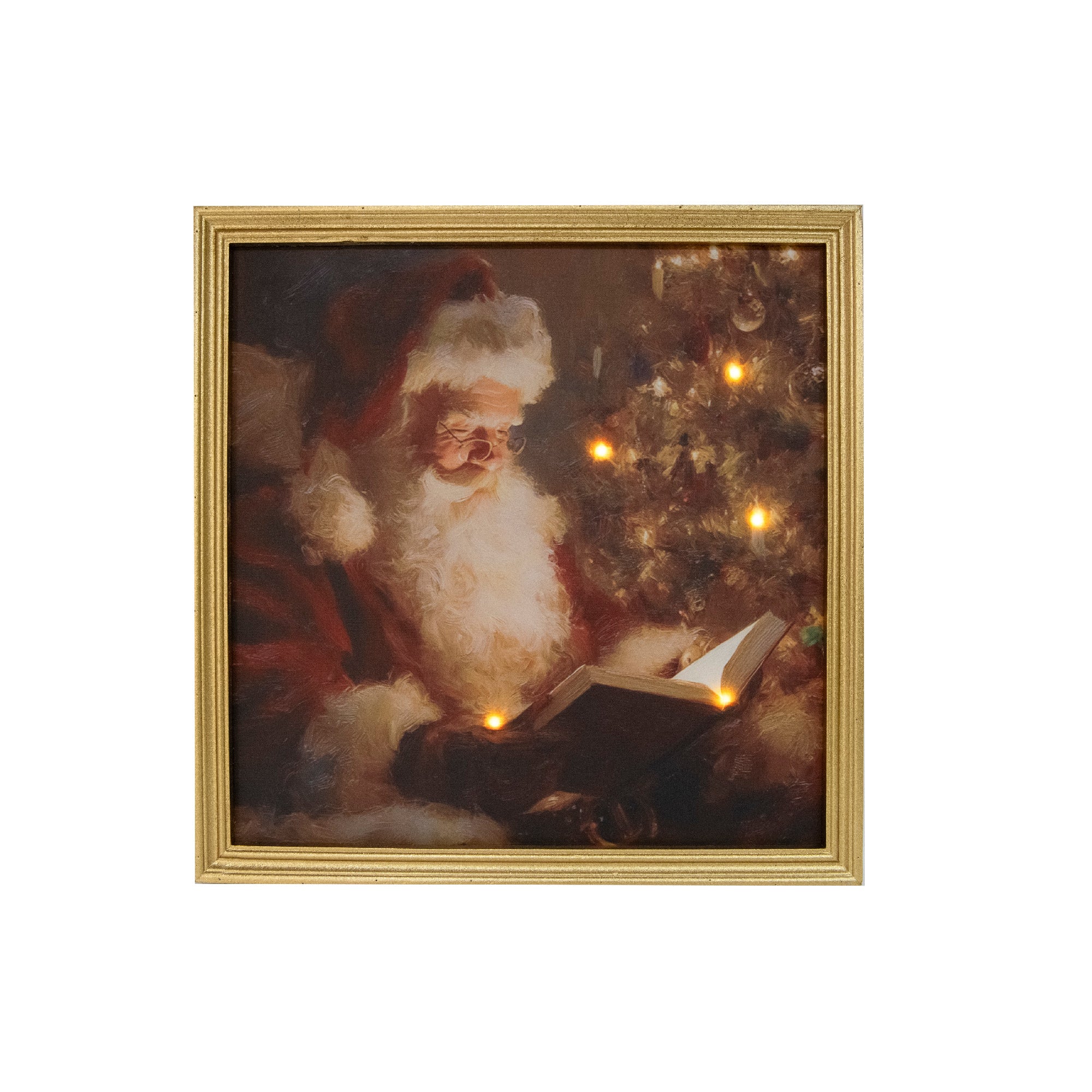 LED Gold Framed Wall Art Reading Santa, Christmas, Wall Decor, Holiday Decor
