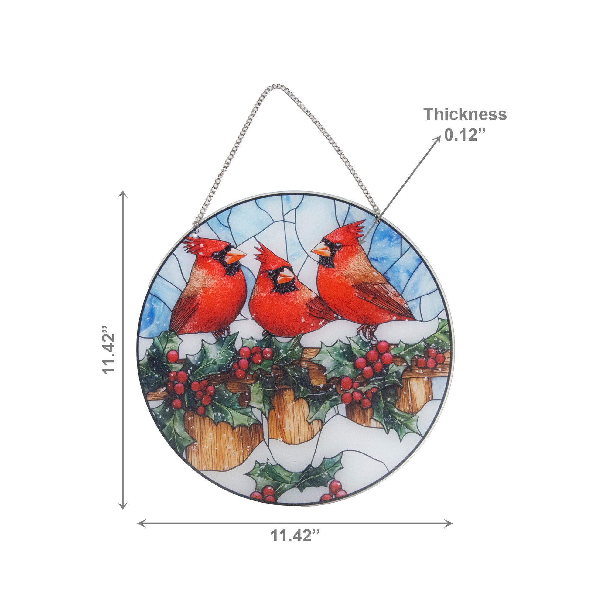 Round Acrylic Hanger Triple Cardinal, Christmas, Holiday Decor