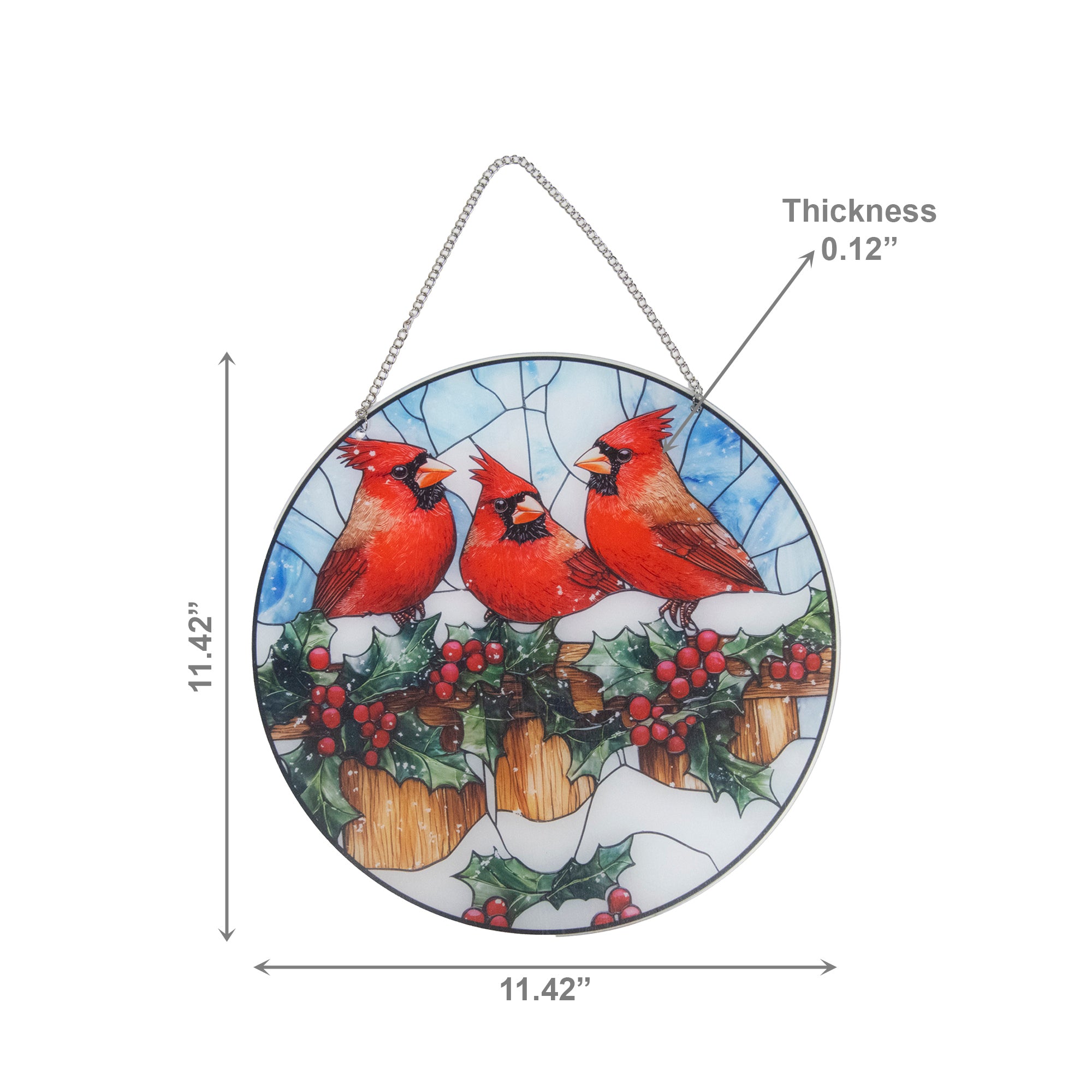 Round Acrylic Hanger Triple Cardinal, Christmas, Holiday Decor
