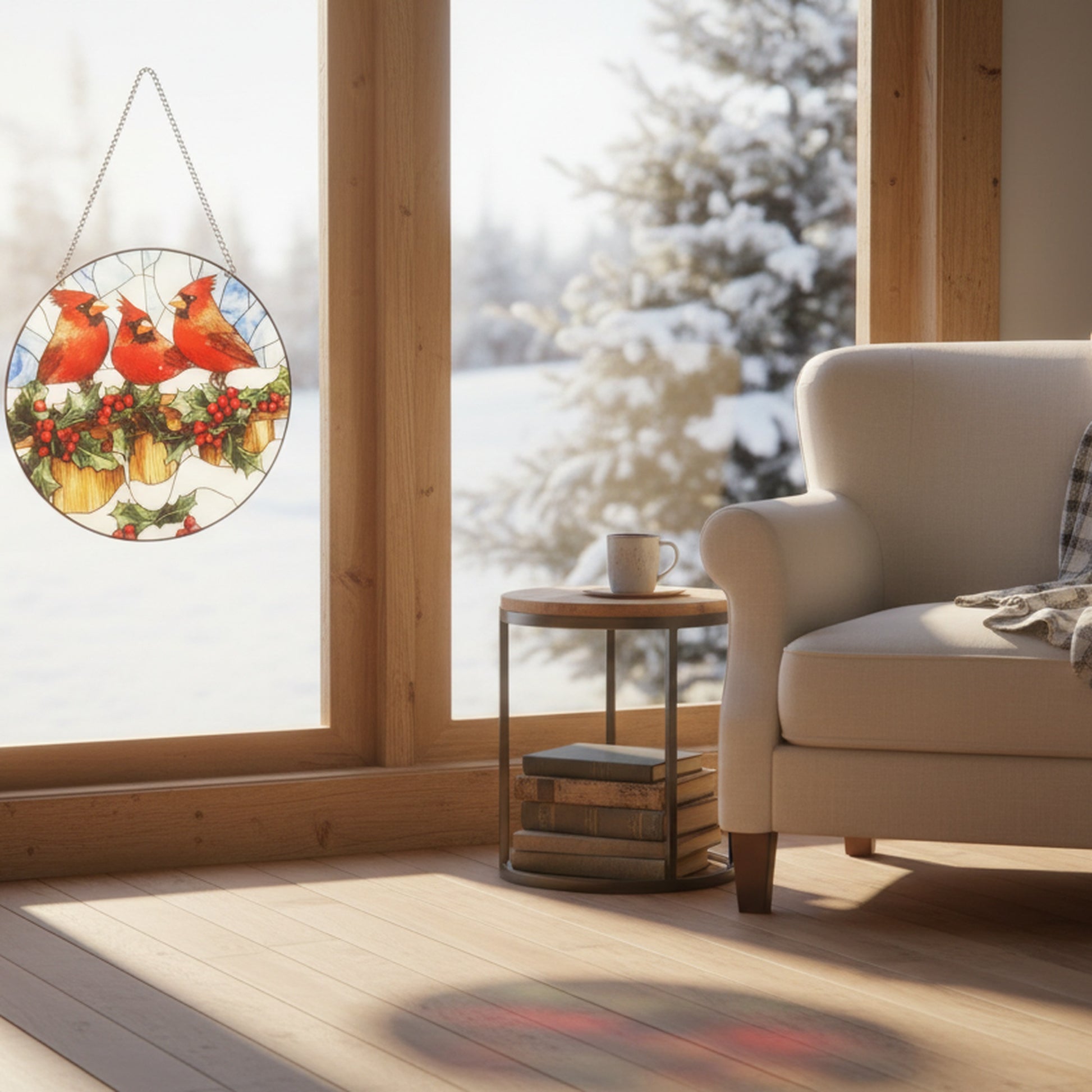 Round Acrylic Hanger Triple Cardinal, Christmas, Holiday Decor