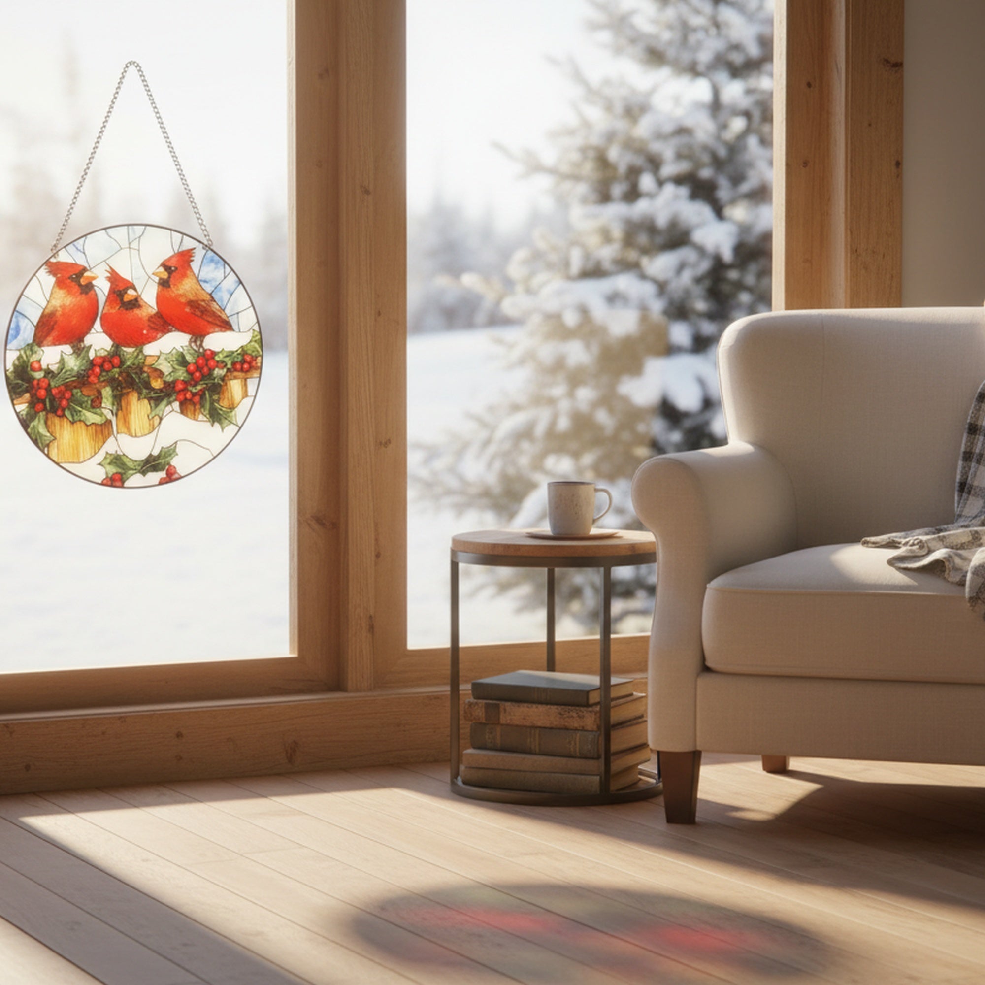 Round Acrylic Hanger Triple Cardinal, Christmas, Holiday Decor