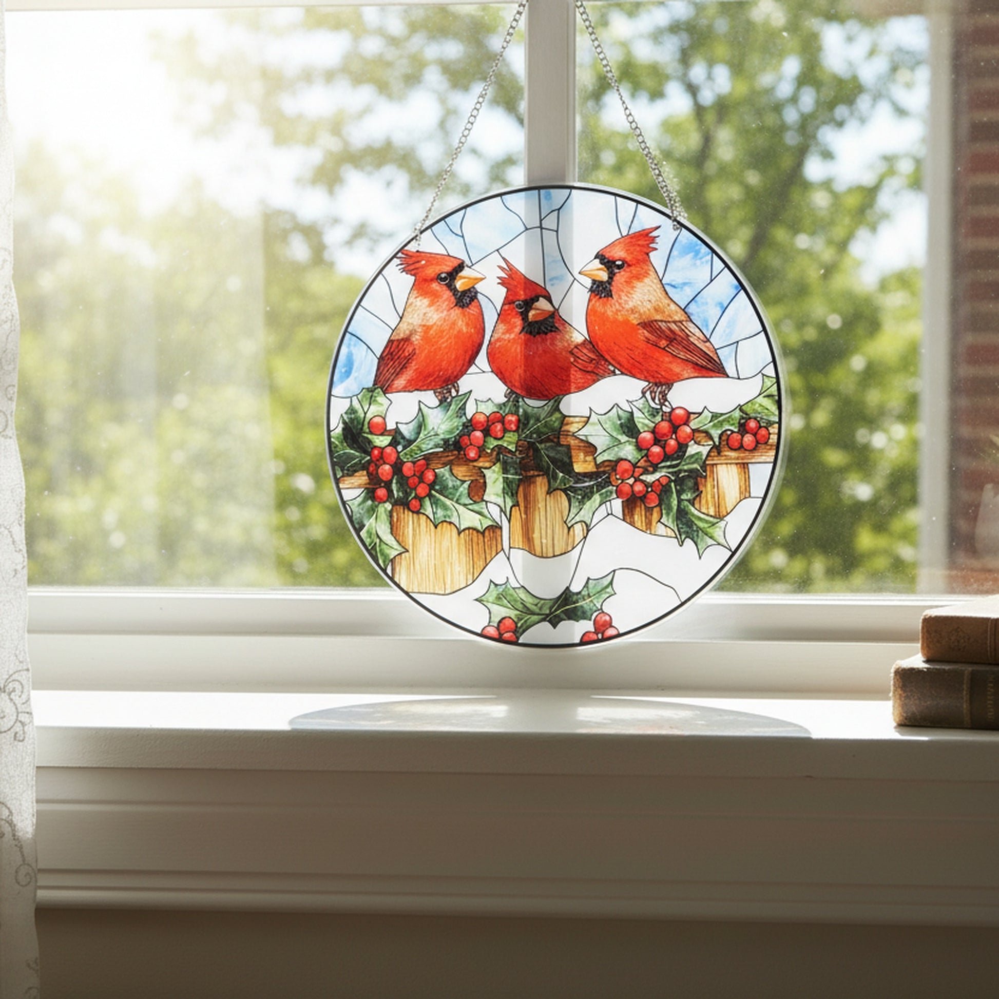 Round Acrylic Hanger Triple Cardinal, Christmas, Holiday Decor