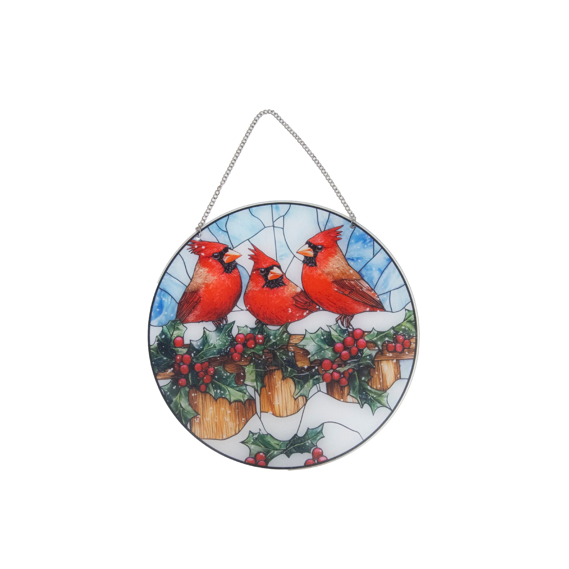 Round Acrylic Hanger Triple Cardinal, Christmas, Holiday Decor