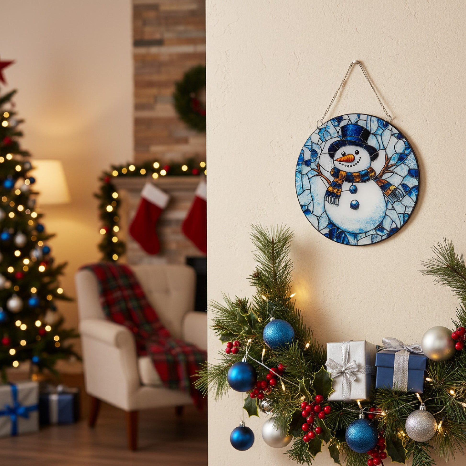 Round Acrylic Hanger Snowman, Christmas, Holiday Decor