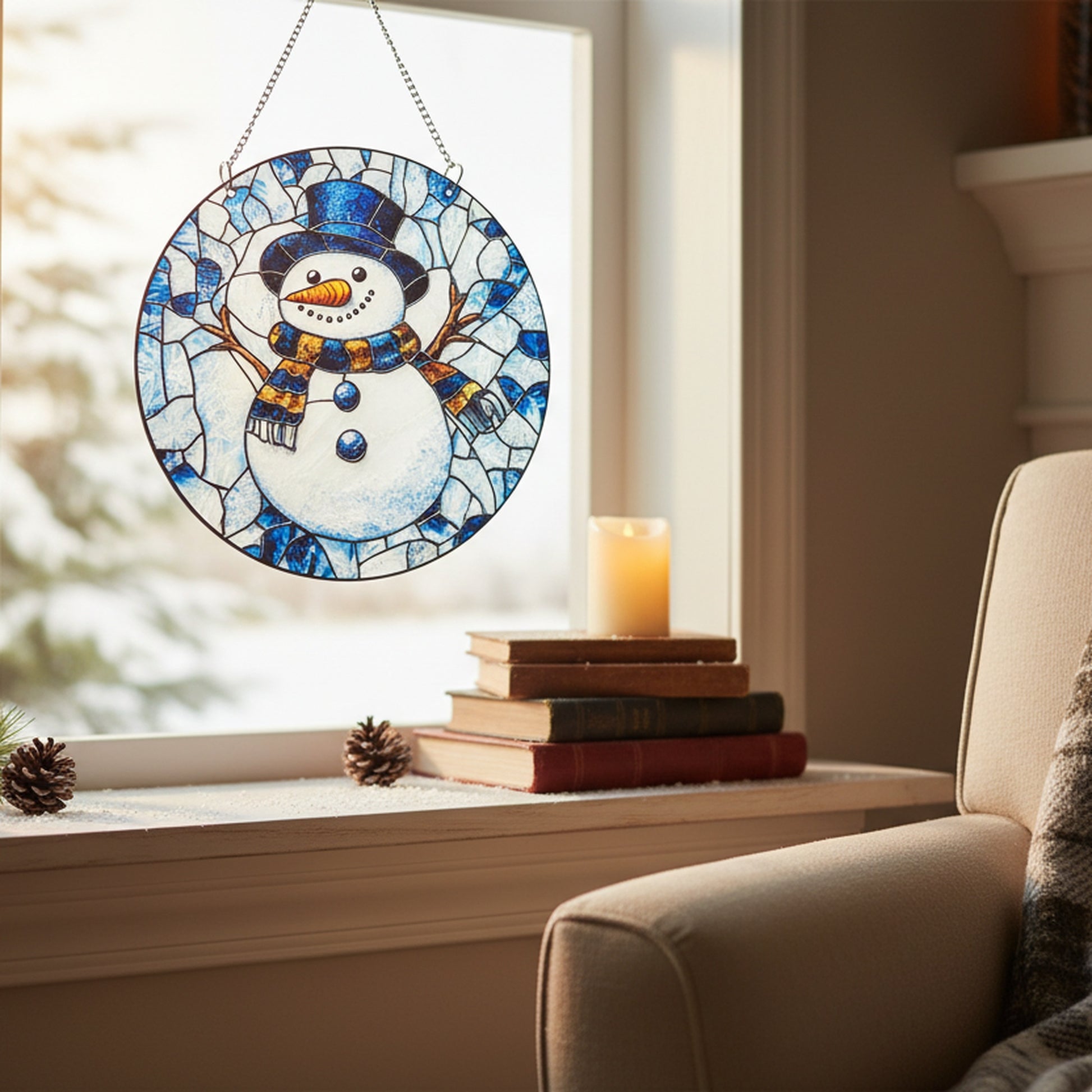 Round Acrylic Hanger Snowman, Christmas, Holiday Decor