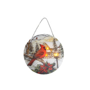 LED Round Acrylic Hanger Cardinal on Branch, Christmas, Holiday Decor