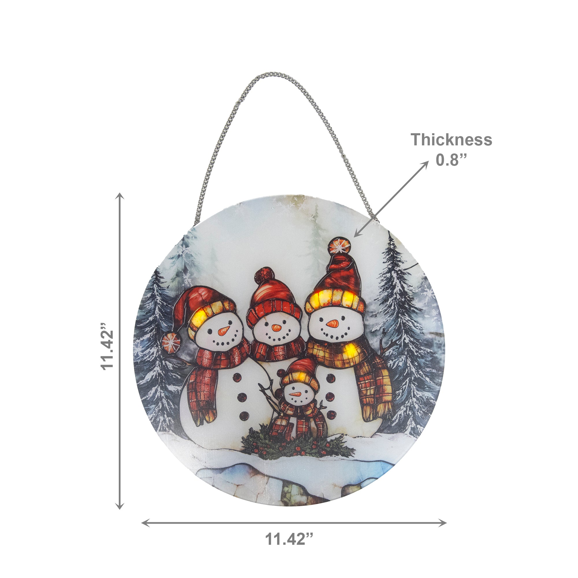 LED Round Acrylic Hanger Snowman Family, Christmas, Holiday Decor