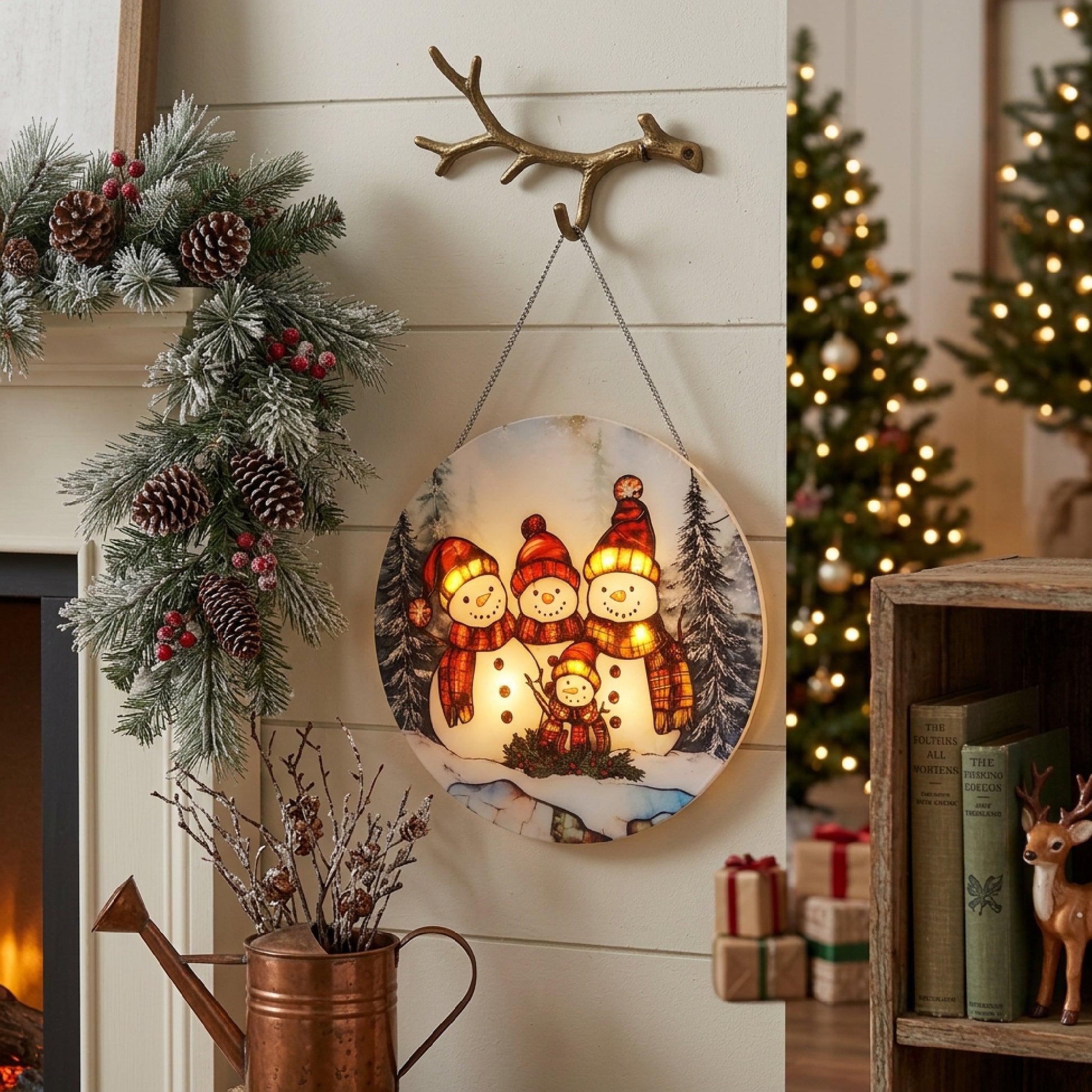 LED Round Acrylic Hanger Snowman Family, Christmas, Holiday Decor