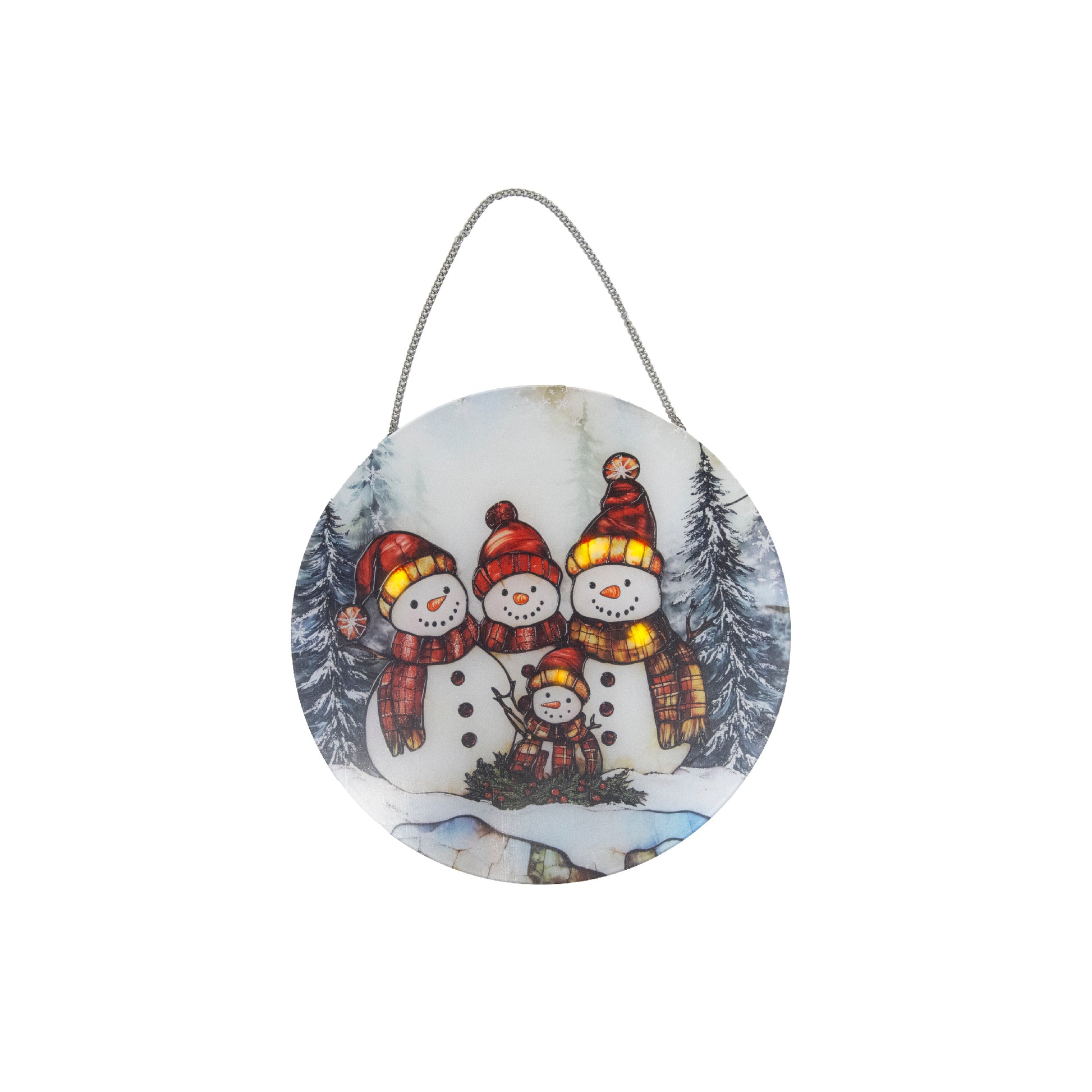LED Round Acrylic Hanger Snowman Family, Christmas, Holiday Decor