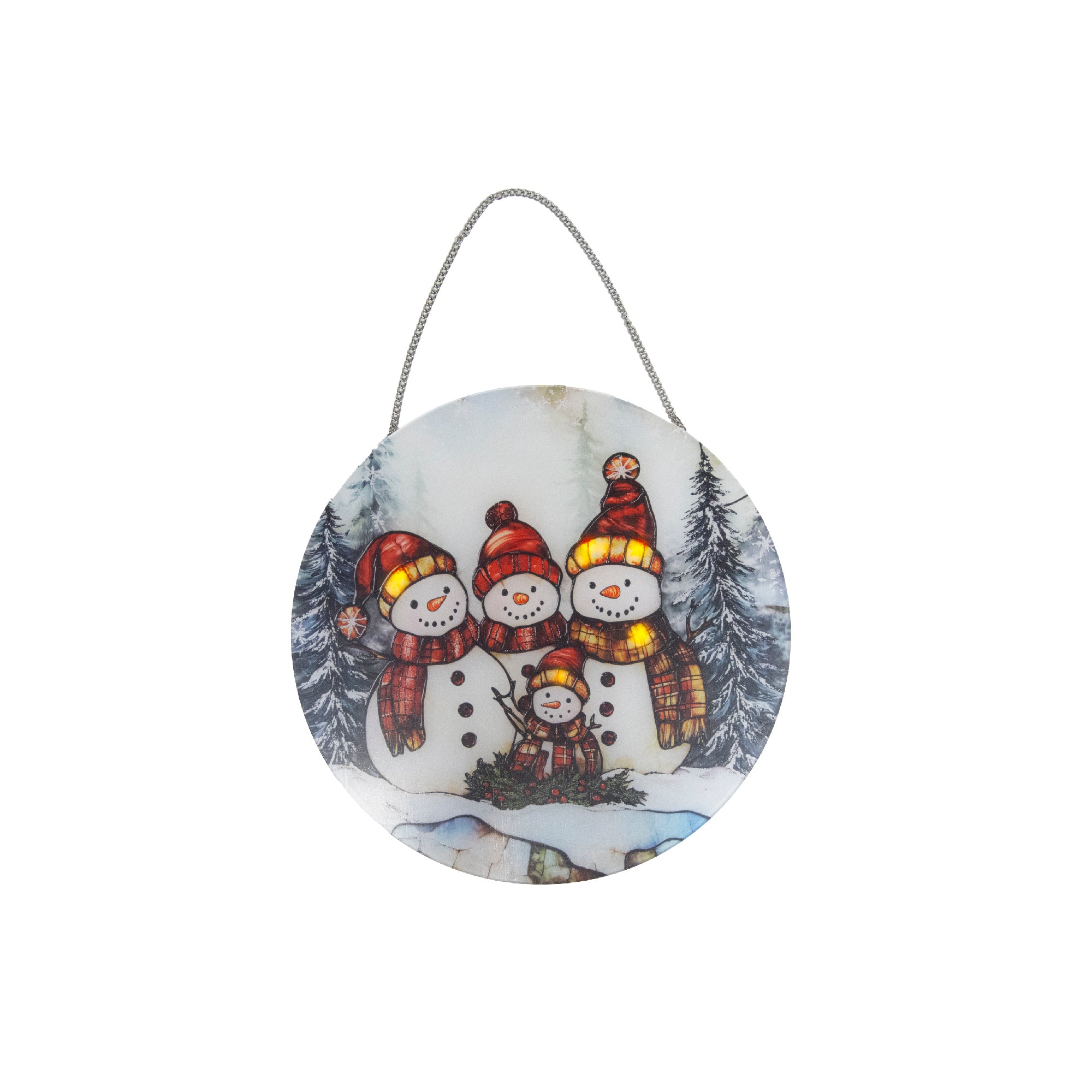 LED Round Acrylic Hanger Snowman Family, Christmas, Holiday Decor
