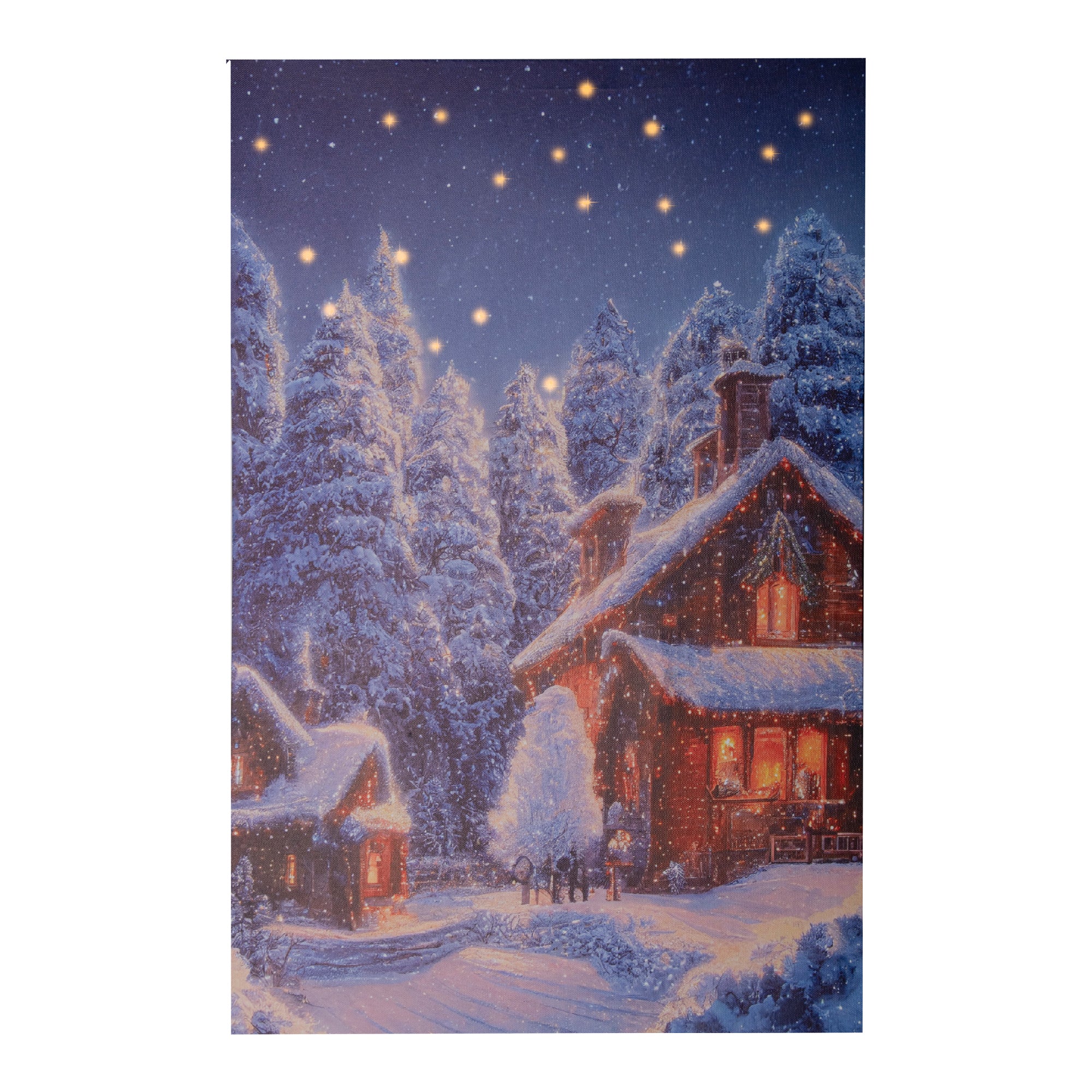 LED Canvas Wall Art Cottage in the Winter With Shooting Star, Winter, Wall Decor, Holiday Decor