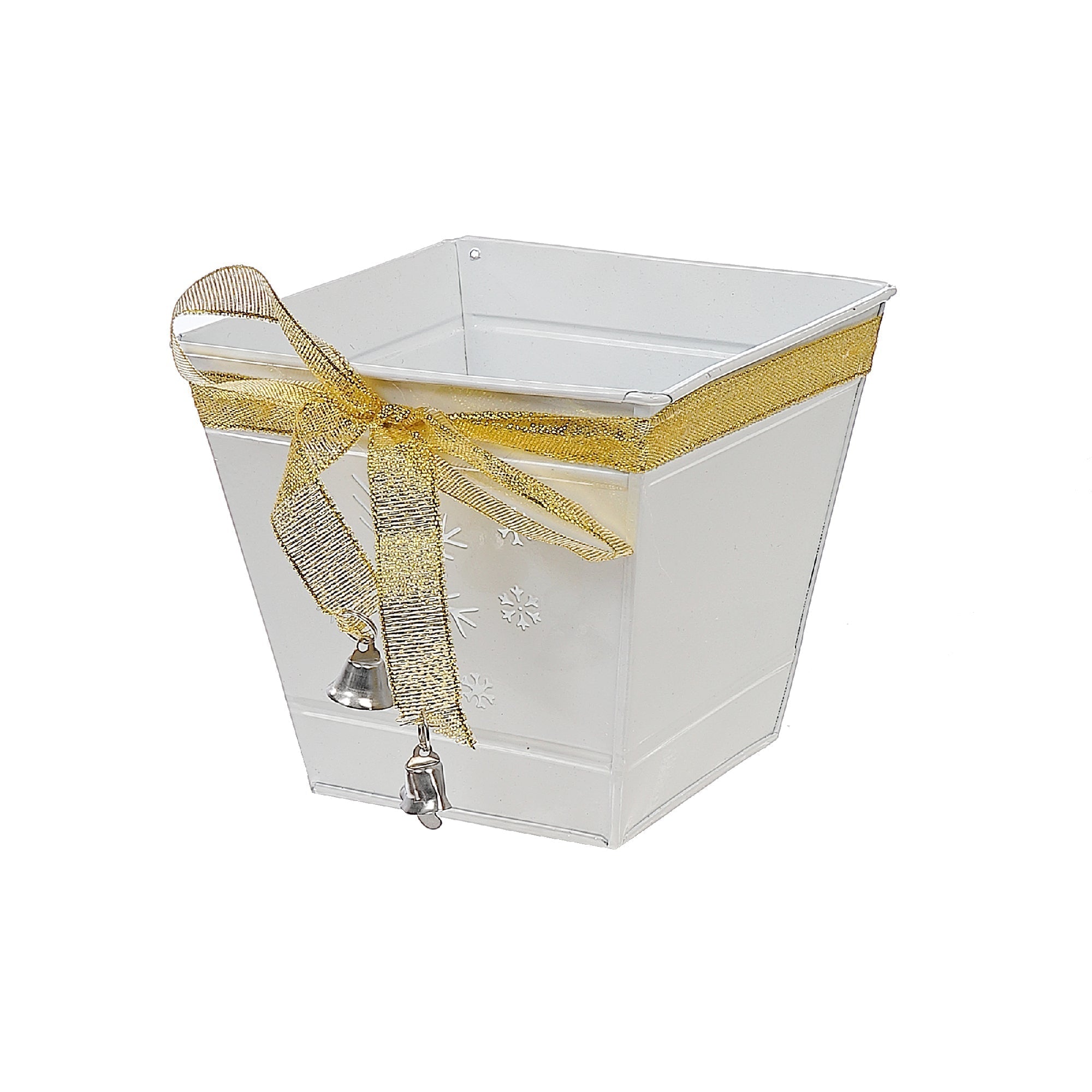 Christmas White Snowflake Metal Planter Square, Holiday Home Decor, Festive Accent