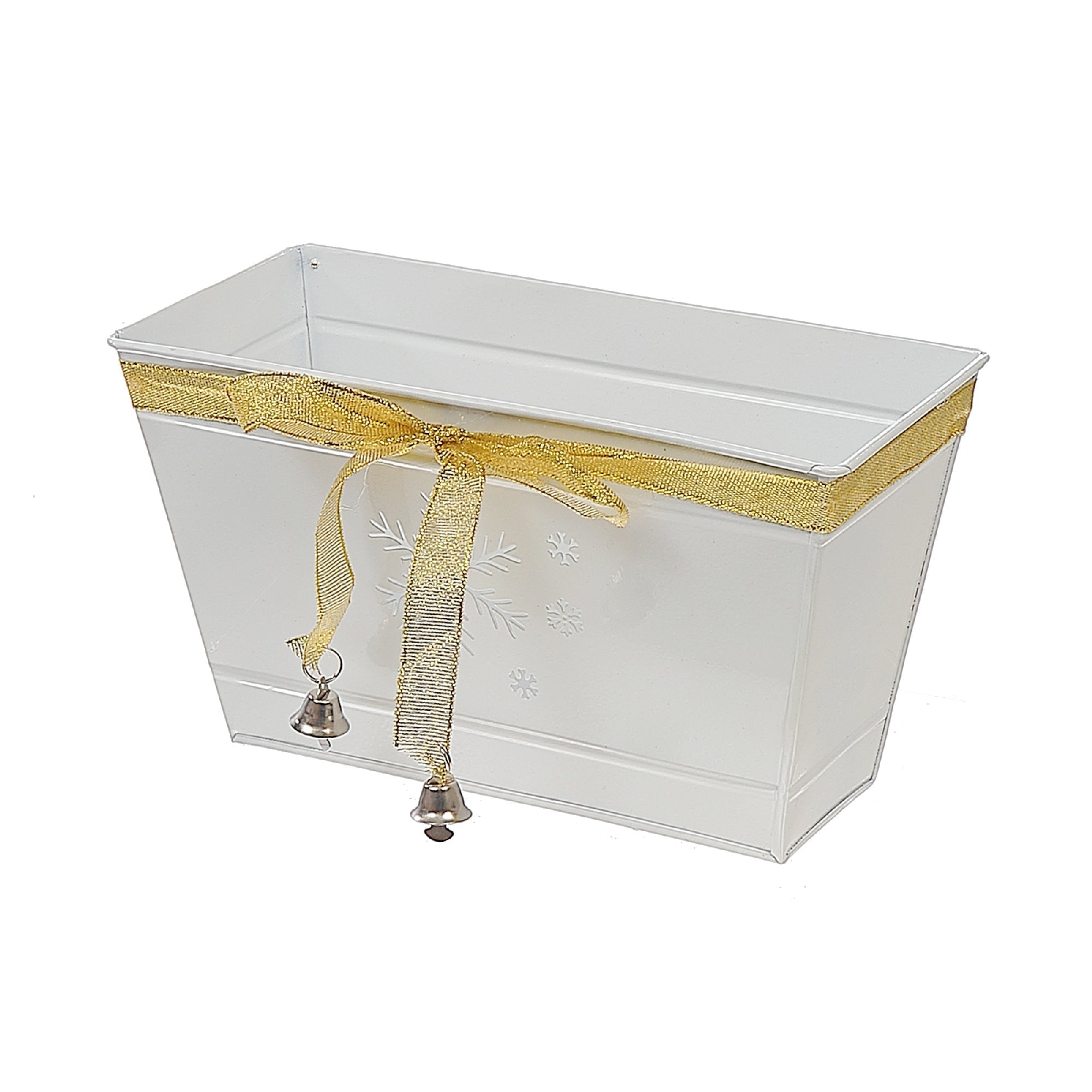 Christmas White Snowflake Metal Planter Rectangle, Holiday Home Decor, Festive Table Accent