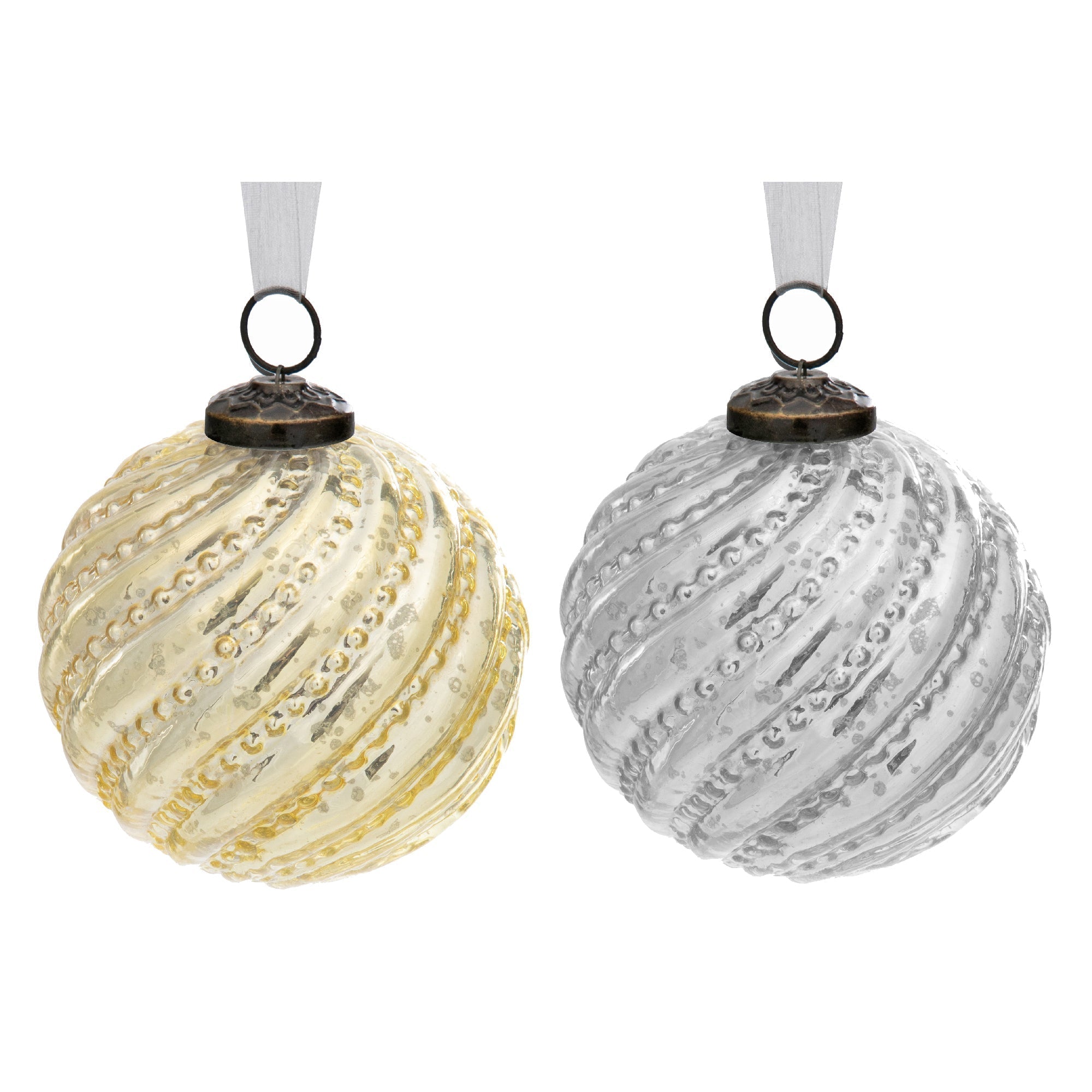 4 Inch Glass Swirl Ornament Gold and Silver Christmas Tree Decorations - Set of 4