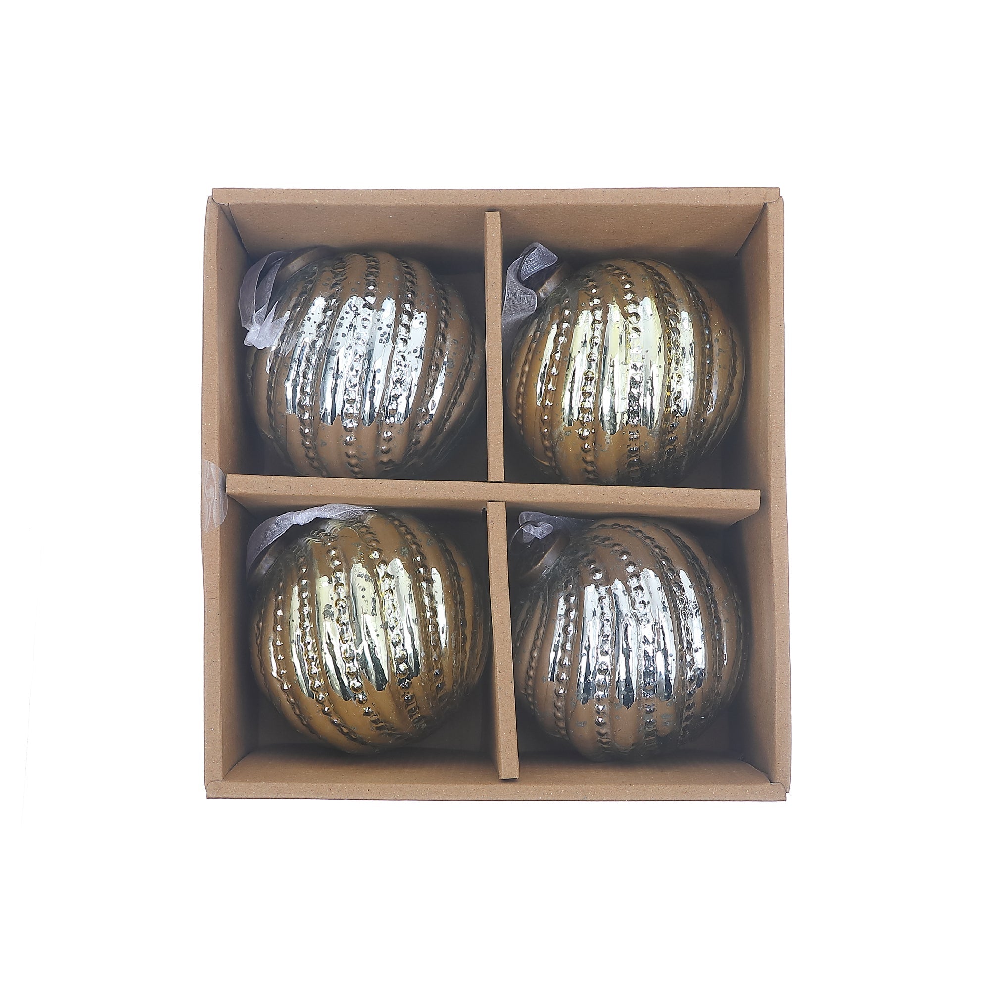 4 Inch Glass Swirl Ornament Gold and Silver Christmas Tree Decorations - Set of 4