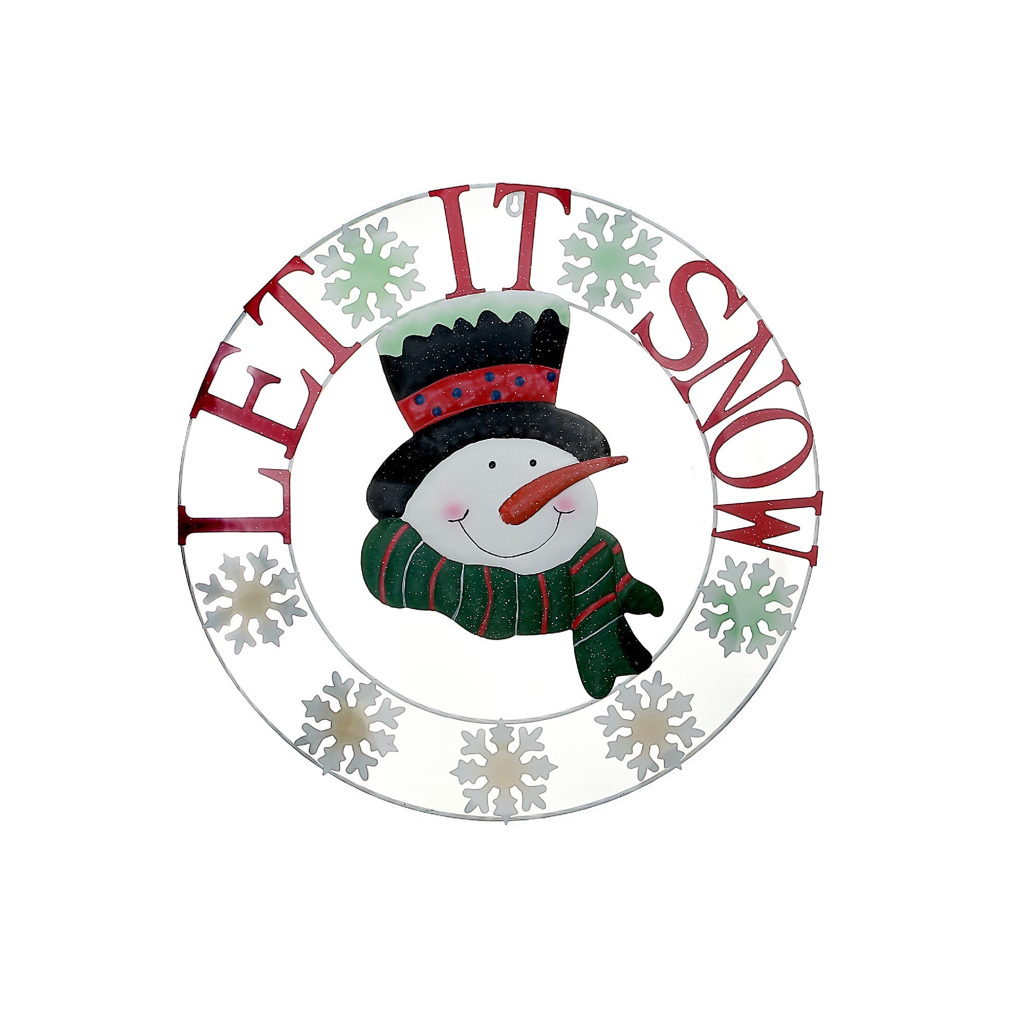 24-Inch Metal Snowman Wheel Decor – Let It Snow Holiday Wall Art, Christmas Decoration, Winter Indoor/Outdoor Decor, Festive Seasonal Accent