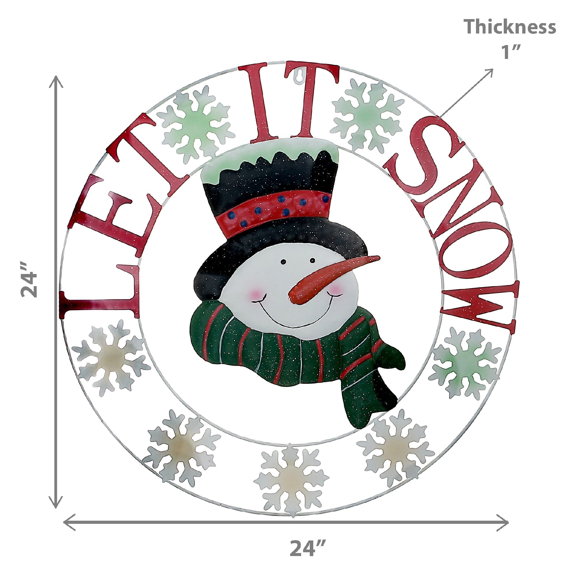 24-Inch Metal Snowman Wheel Decor – Let It Snow Holiday Wall Art, Christmas Decoration, Winter Indoor/Outdoor Decor, Festive Seasonal Accent
