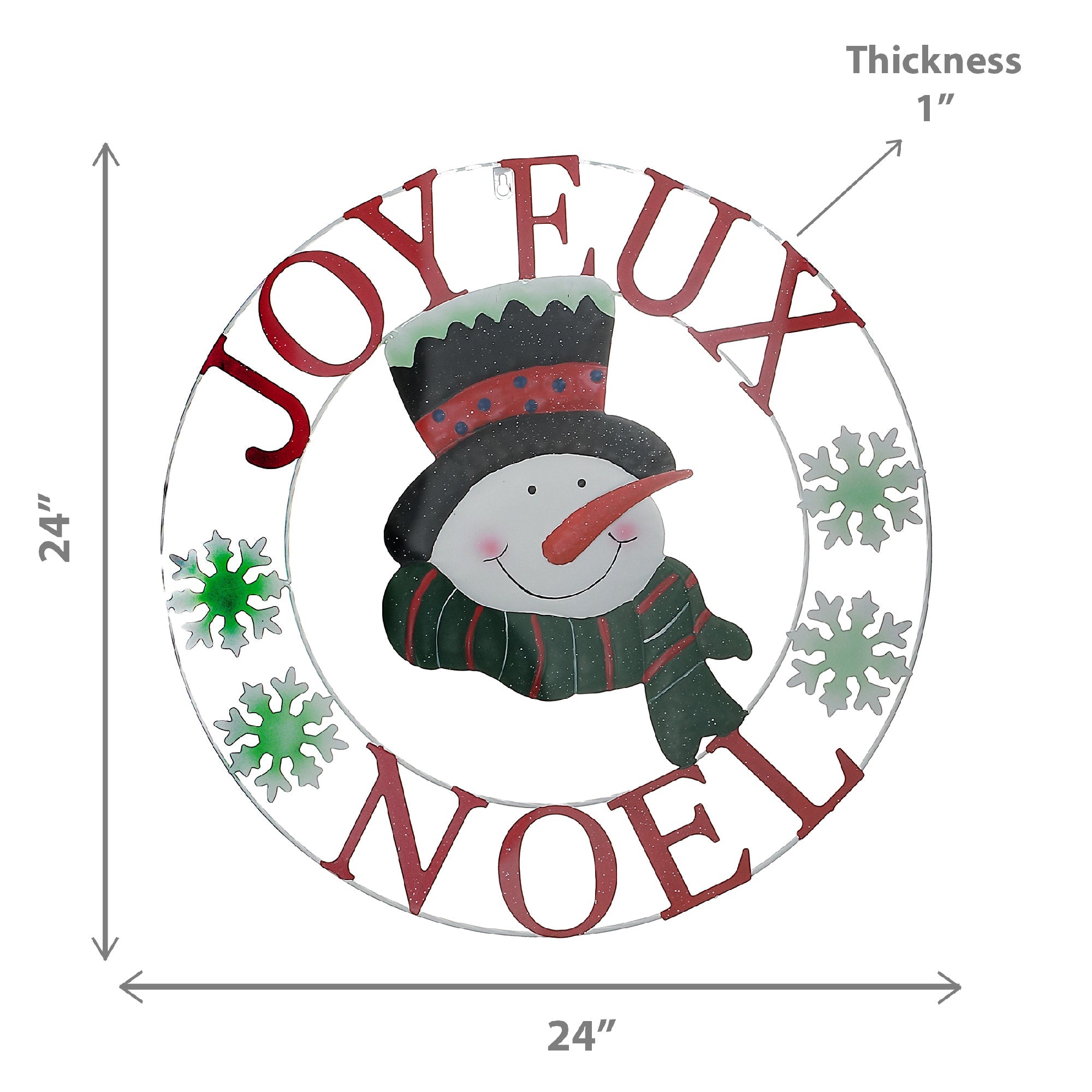 24-Inch Metal Snowman Wheel Decor – Joyeux Noel Holiday Wall Decoration, Christmas Indoor/Outdoor Decor, Festive Seasonal Accent