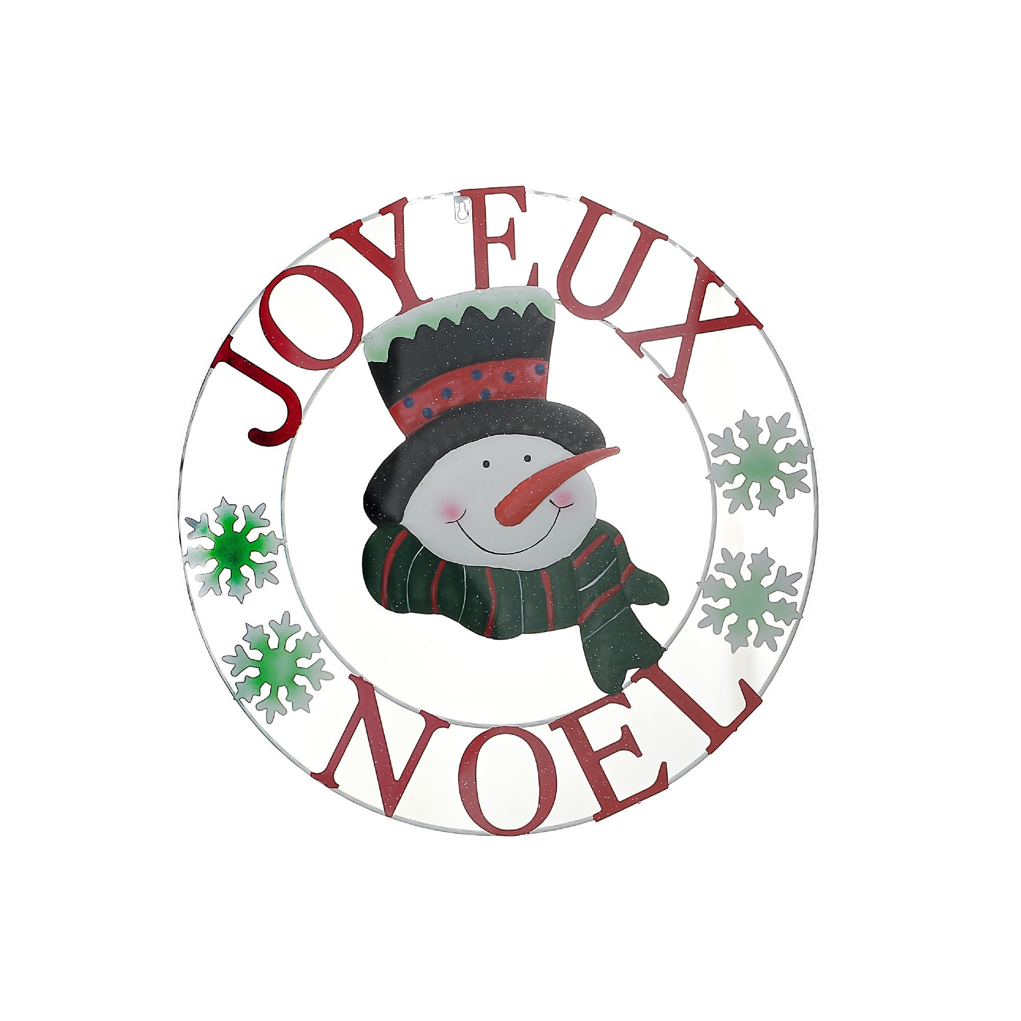 24-Inch Metal Snowman Wheel Decor – Joyeux Noel Holiday Wall Decoration, Christmas Indoor/Outdoor Decor, Festive Seasonal Accent