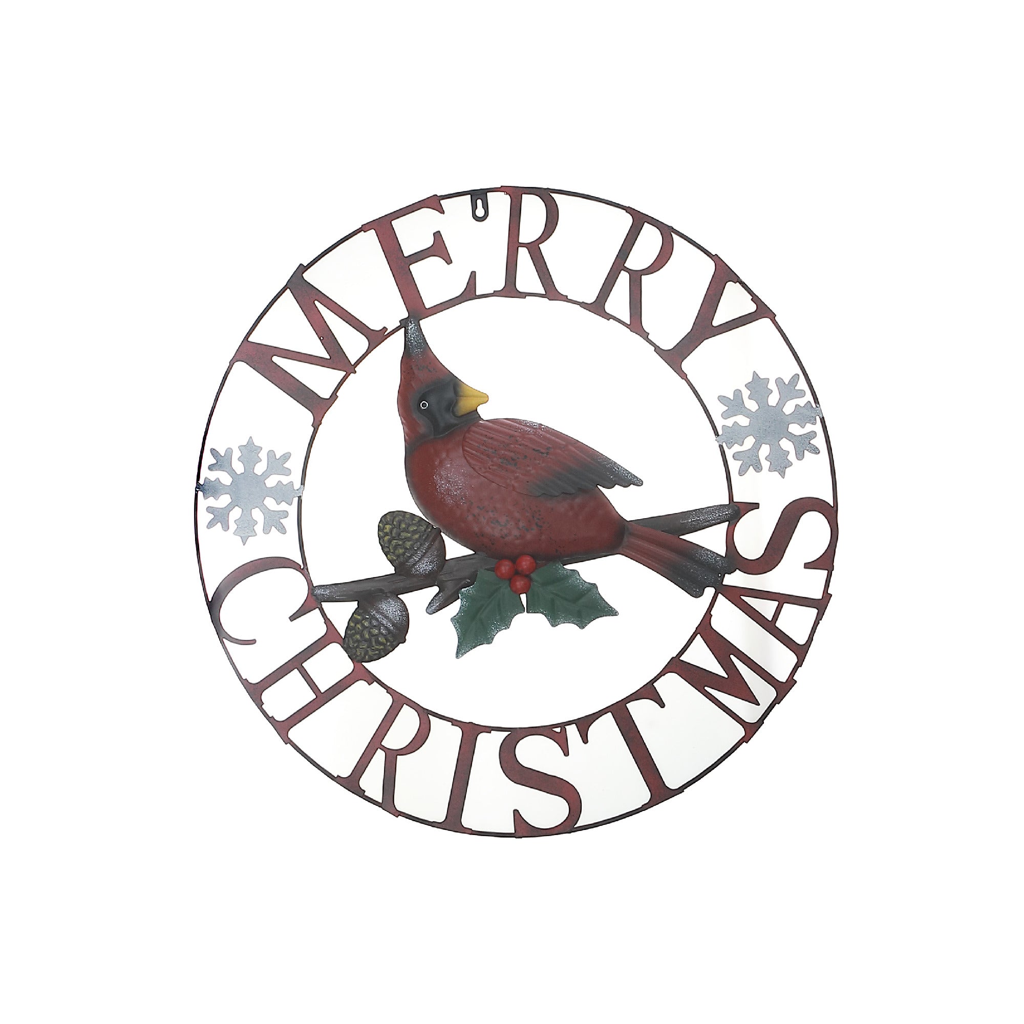 24-Inch Metal Cardinal Wheel Decor – Merry Christmas Wall Art, Holiday Decoration, Festive Indoor/Outdoor Decor, Christmas Seasonal Accent