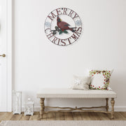 24-Inch Metal Cardinal Wheel Decor – Merry Christmas Wall Art, Holiday Decoration, Festive Indoor/Outdoor Decor, Christmas Seasonal Accent