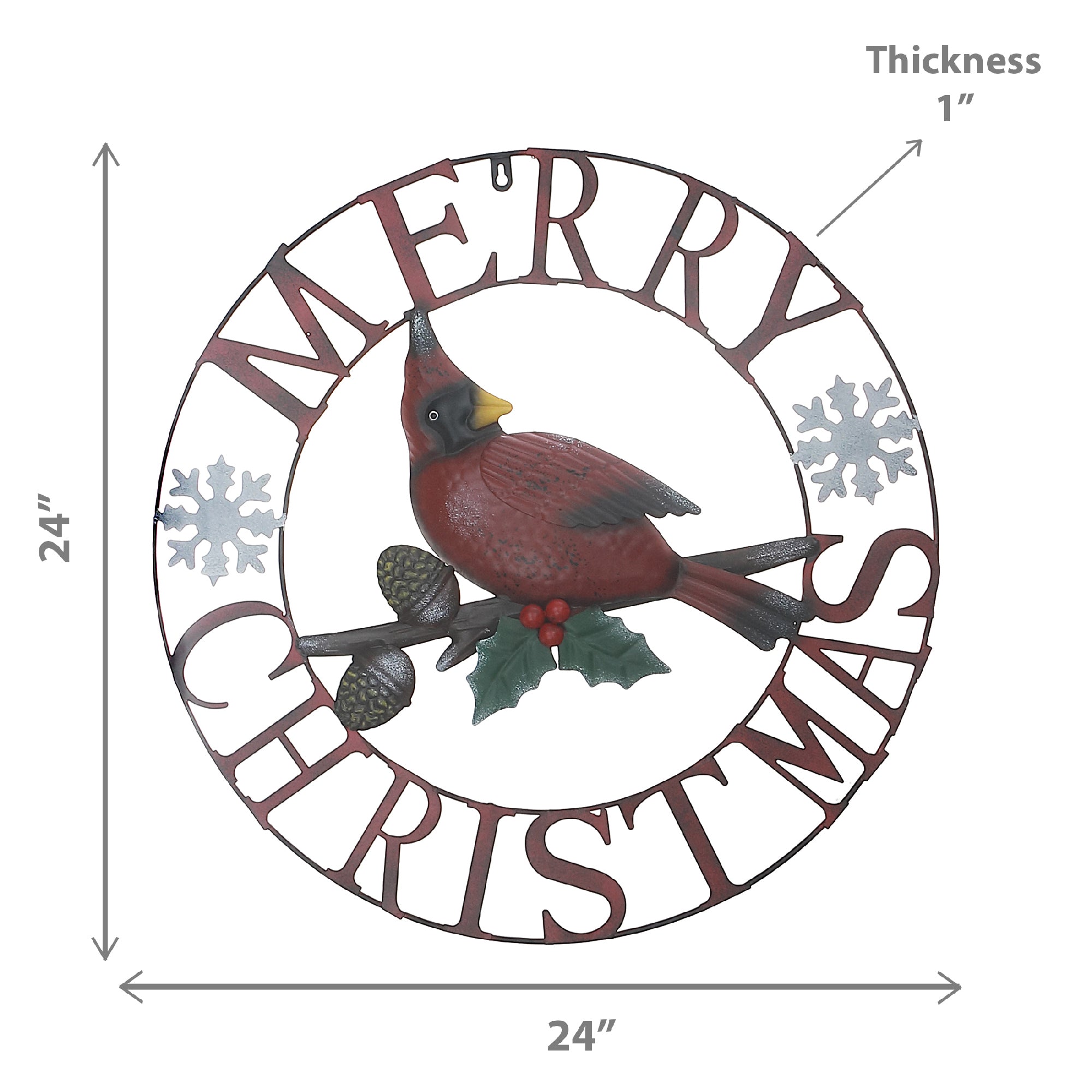 24-Inch Metal Cardinal Wheel Decor – Merry Christmas Wall Art, Holiday Decoration, Festive Indoor/Outdoor Decor, Christmas Seasonal Accent