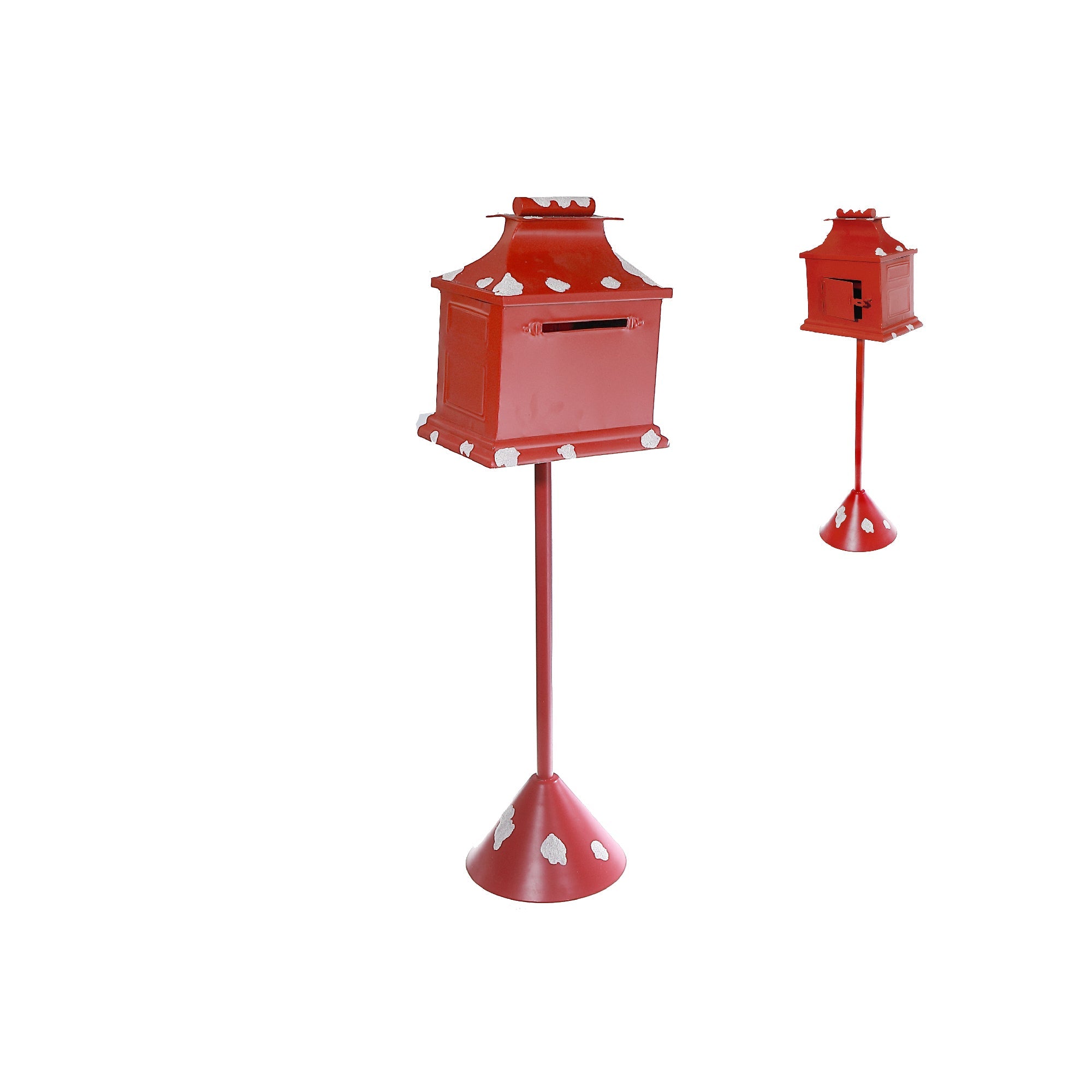 Red Metal Mailbox – Outdoor Mailbox, Rustic Farmhouse Decor, Garden Mail Holder, Durable Mailbox, Holiday/Christmas Decoration