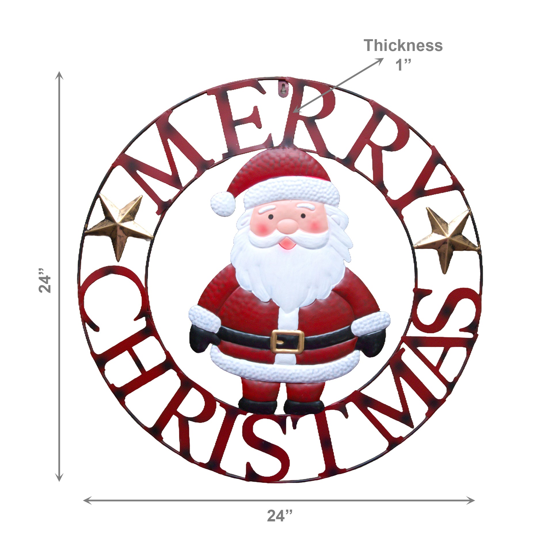 24" Metal Wheel Decor Santa Merry Christmas, Christmas, Holiday Decor