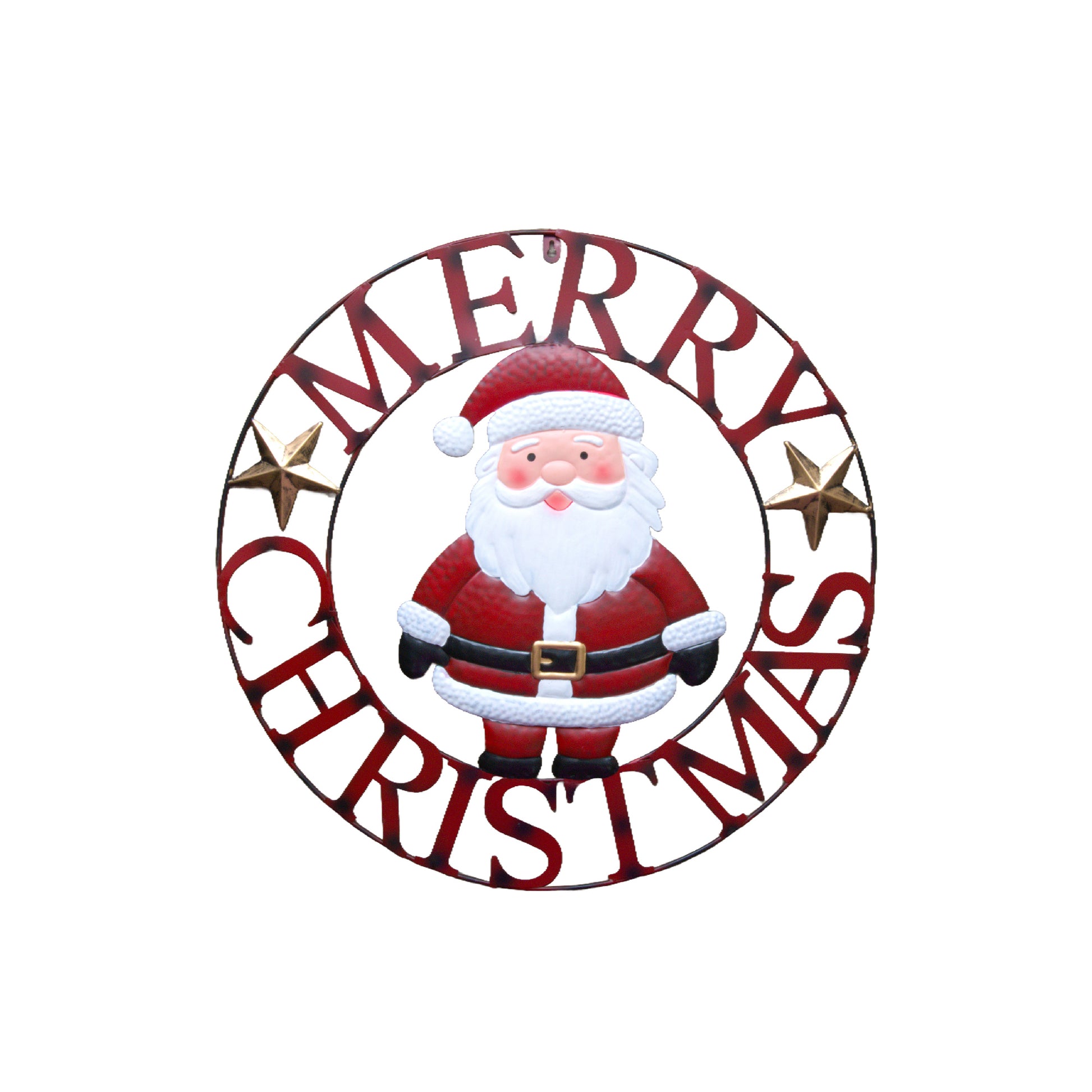 24" Metal Wheel Decor Santa Merry Christmas, Christmas, Holiday Decor