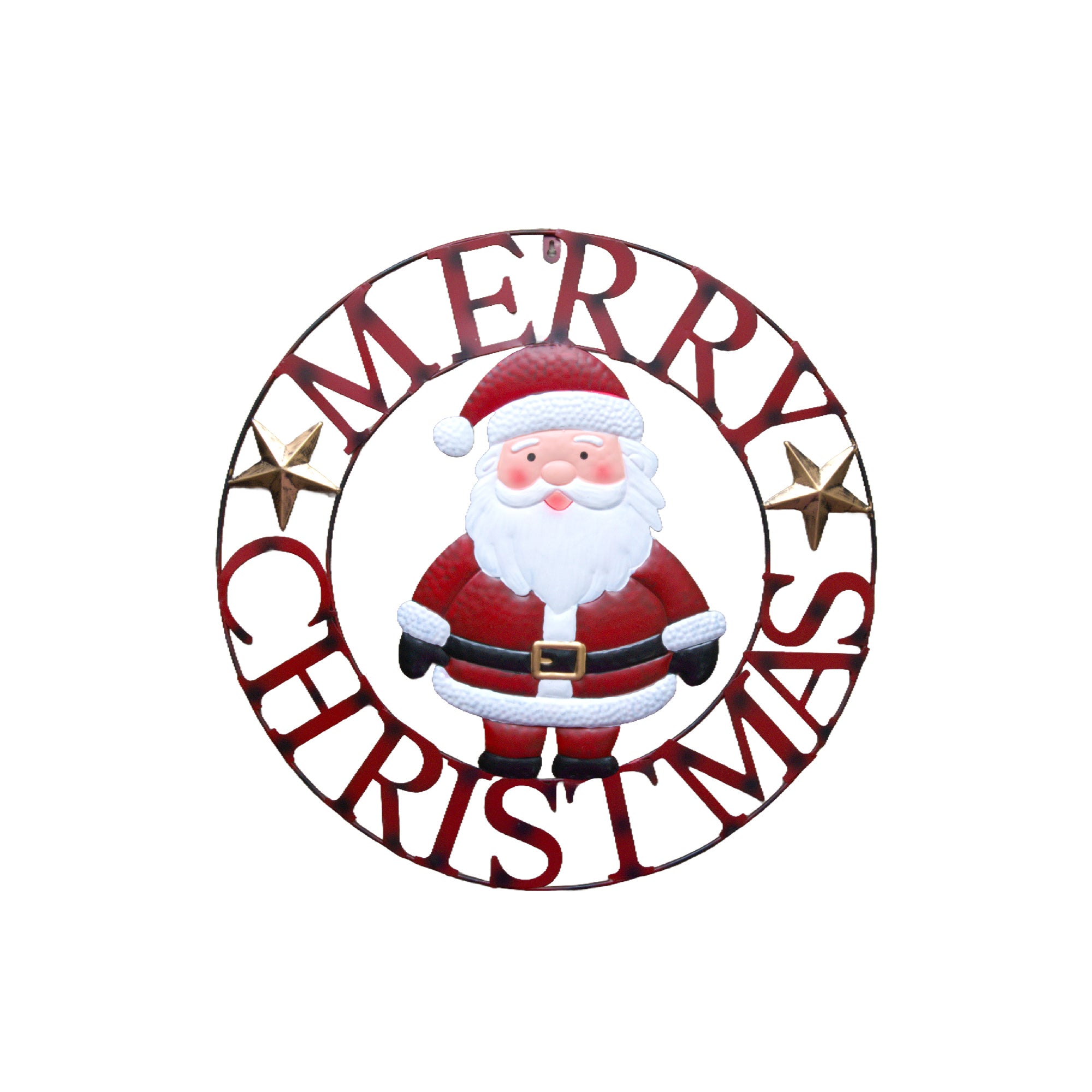 24" Metal Wheel Decor Santa Merry Christmas, Christmas, Holiday Decor