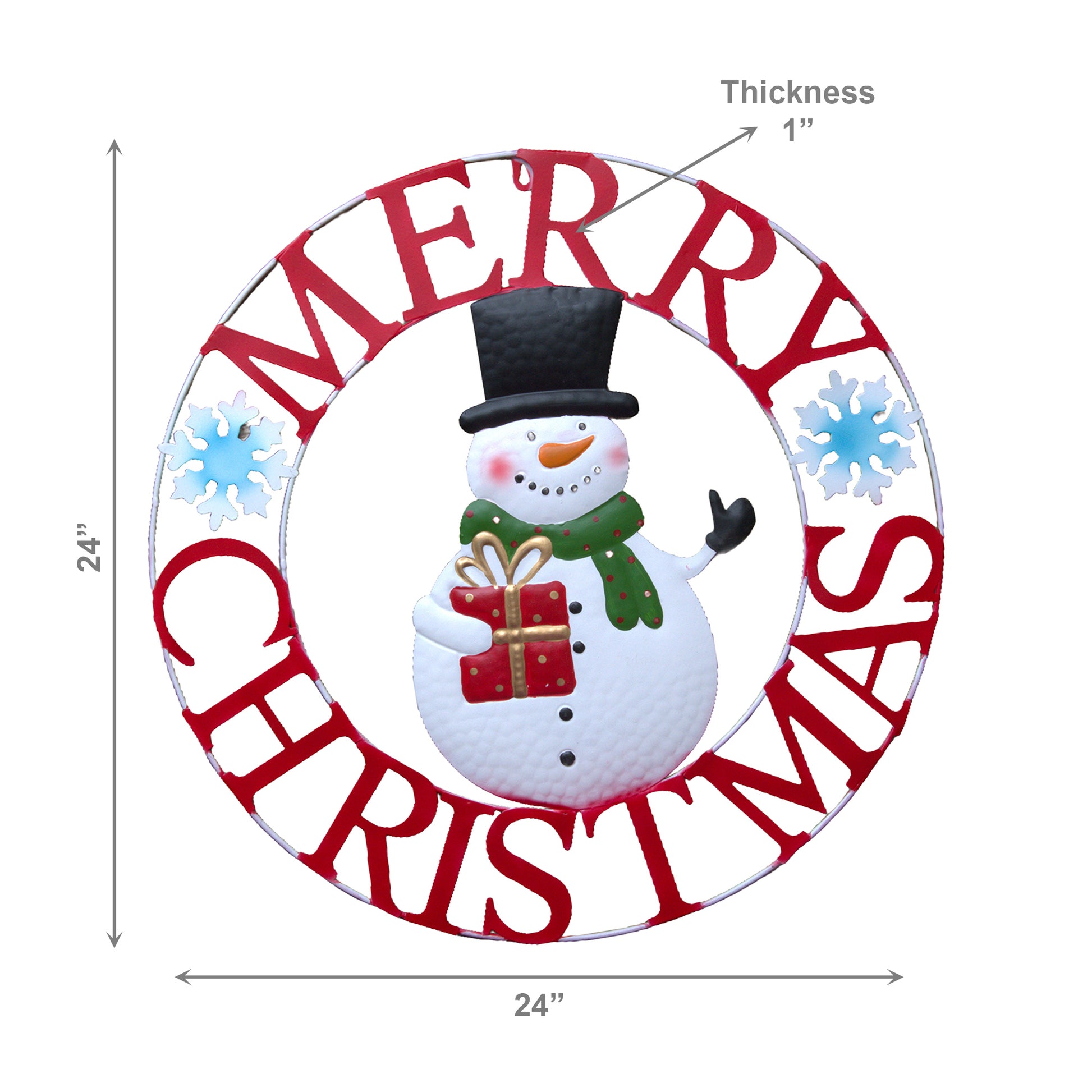 24" Metal Wheel Decor Snowman Merry Christmas, Christmas, Holiday Decor