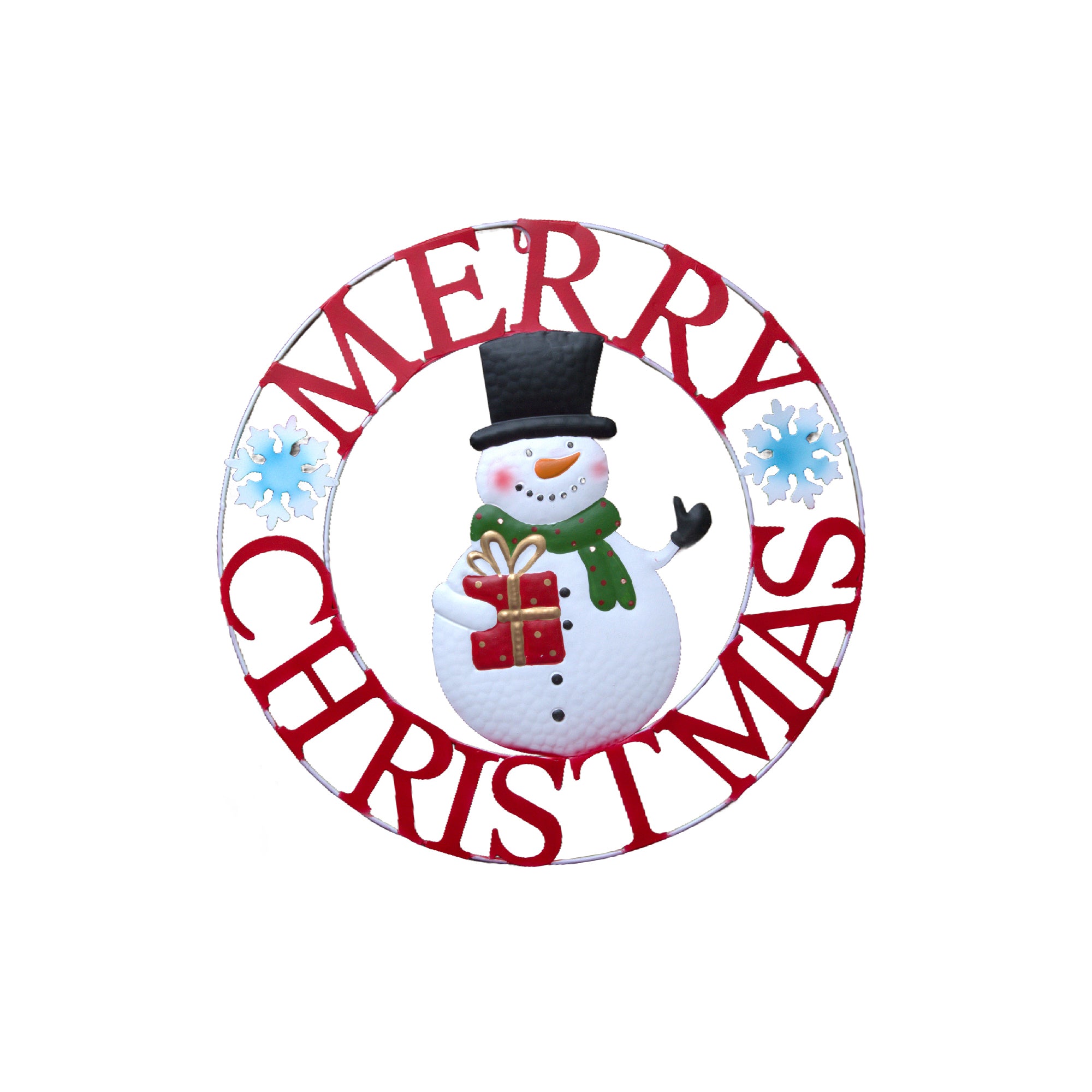 24" Metal Wheel Decor Snowman Merry Christmas, Christmas, Holiday Decor