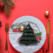 Printed Metal Charger Plate Set of 12 Red Truck 13" – Christmas Tableware, Holiday Dinner Plates