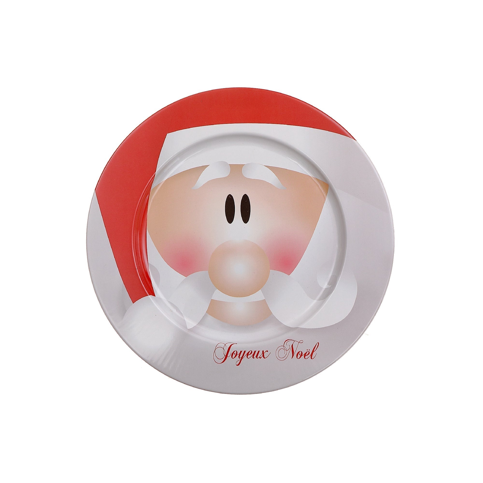 Printed Metal Charger Plate Set of 12 Santa Joyeux Noel 13" – Holiday Tableware, Christmas Plates