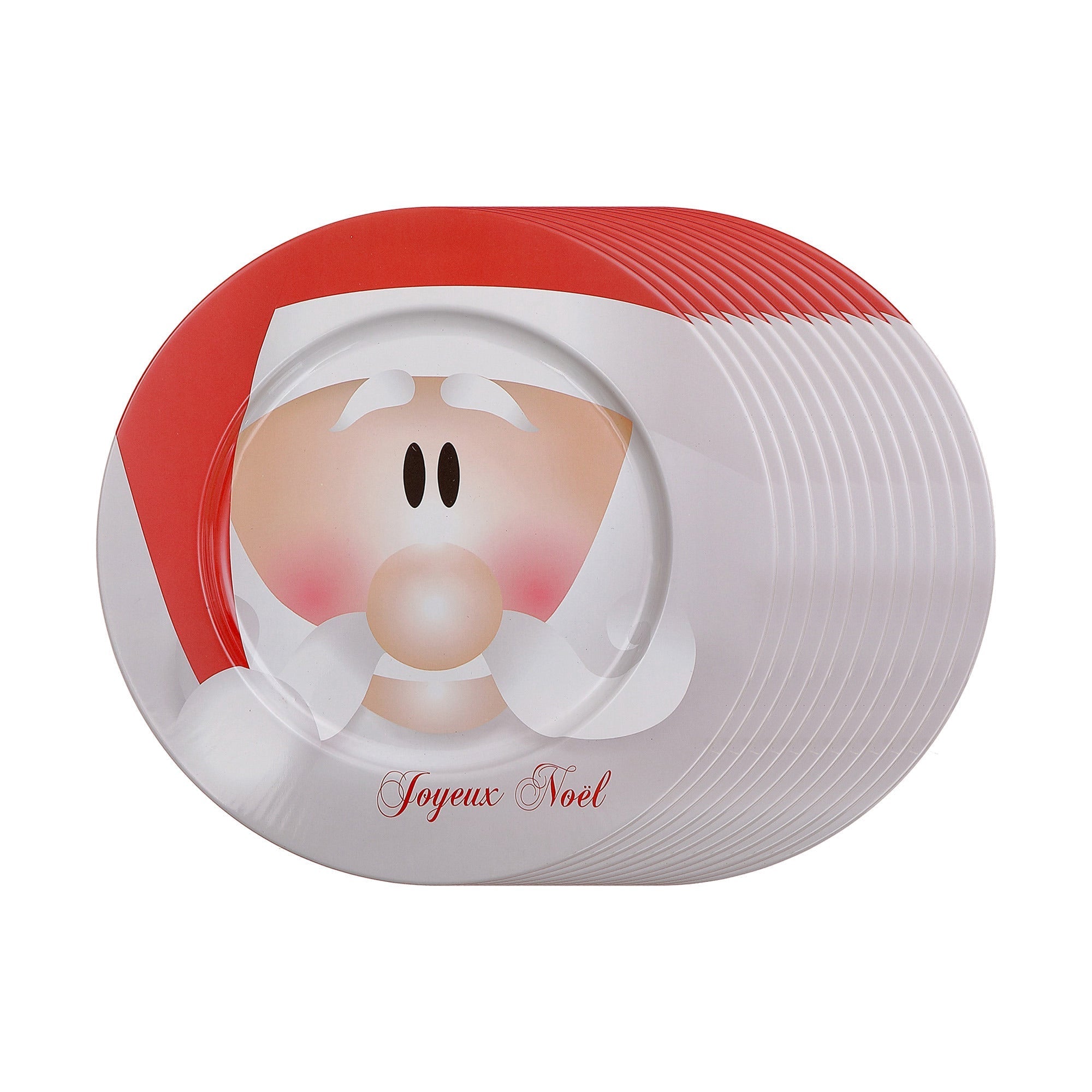 Printed Metal Charger Plate Set of 12 Santa Joyeux Noel 13" – Holiday Tableware, Christmas Plates