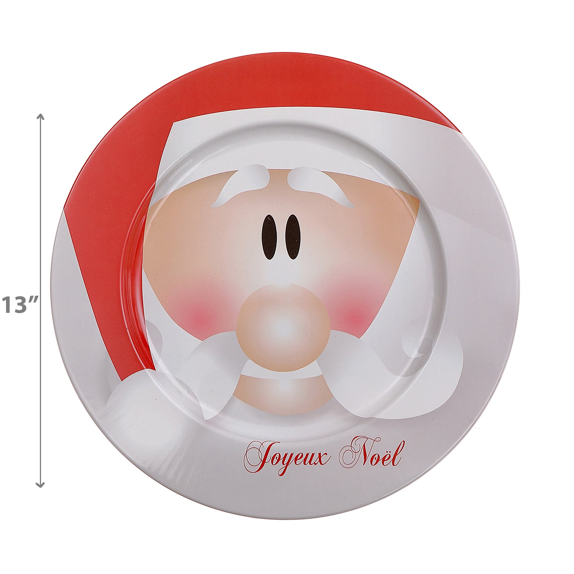 Printed Metal Charger Plate Set of 12 Santa Joyeux Noel 13" – Holiday Tableware, Christmas Plates