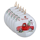 Flat Tin Ornament (Snowman On Truck - Joyeux Noel) - Set of 5