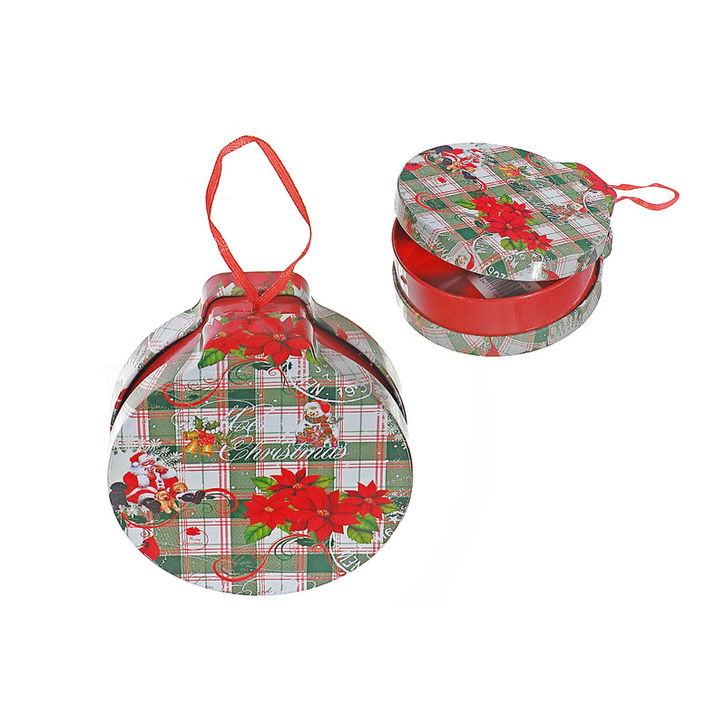 Tin Can Ornament (Plaid - Poinsettia) - Set of 5