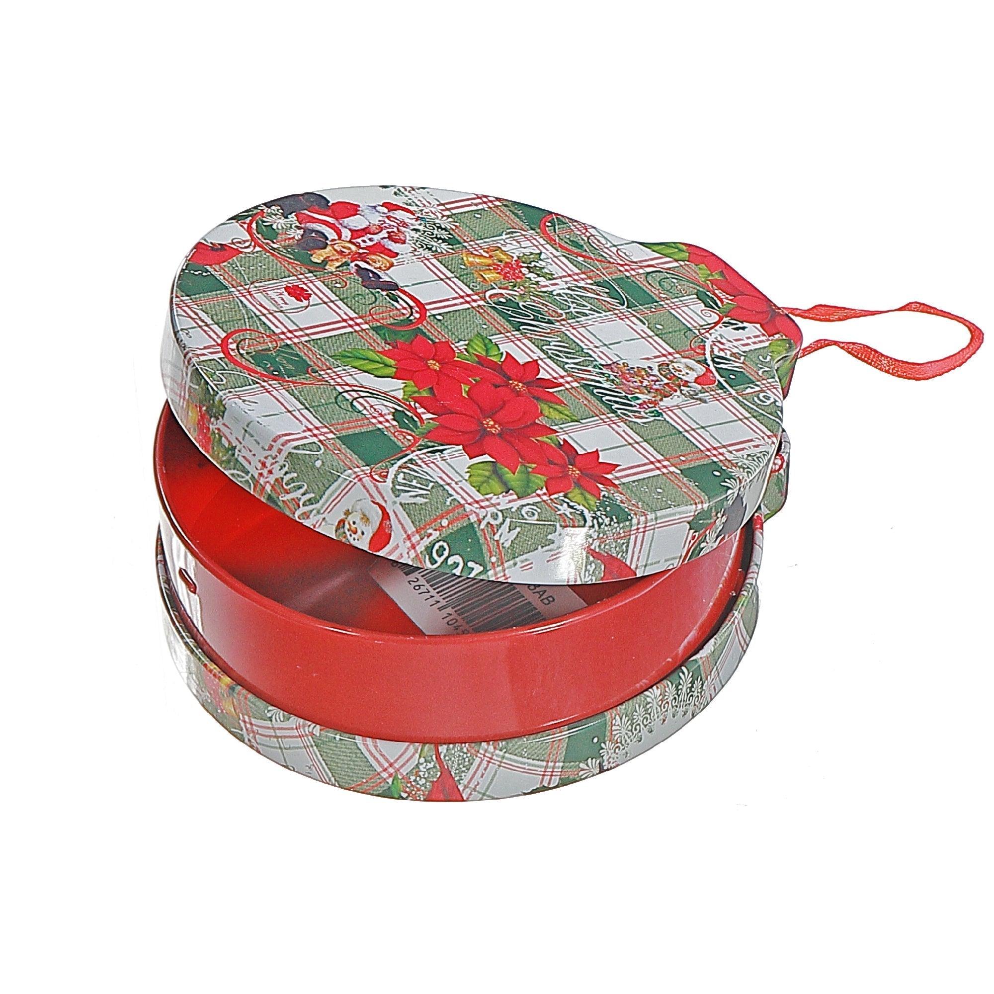 Tin Can Christmas Ornaments with Plaid and Poinsettia, Holiday Tree Decorations, Festive Hanging Ornaments, Set of 5