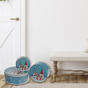 Nesting Round Tin Boxes 3-Piece Set Elves – Christmas Storage Decor, Holiday Organization, Festive Tabletop Accent