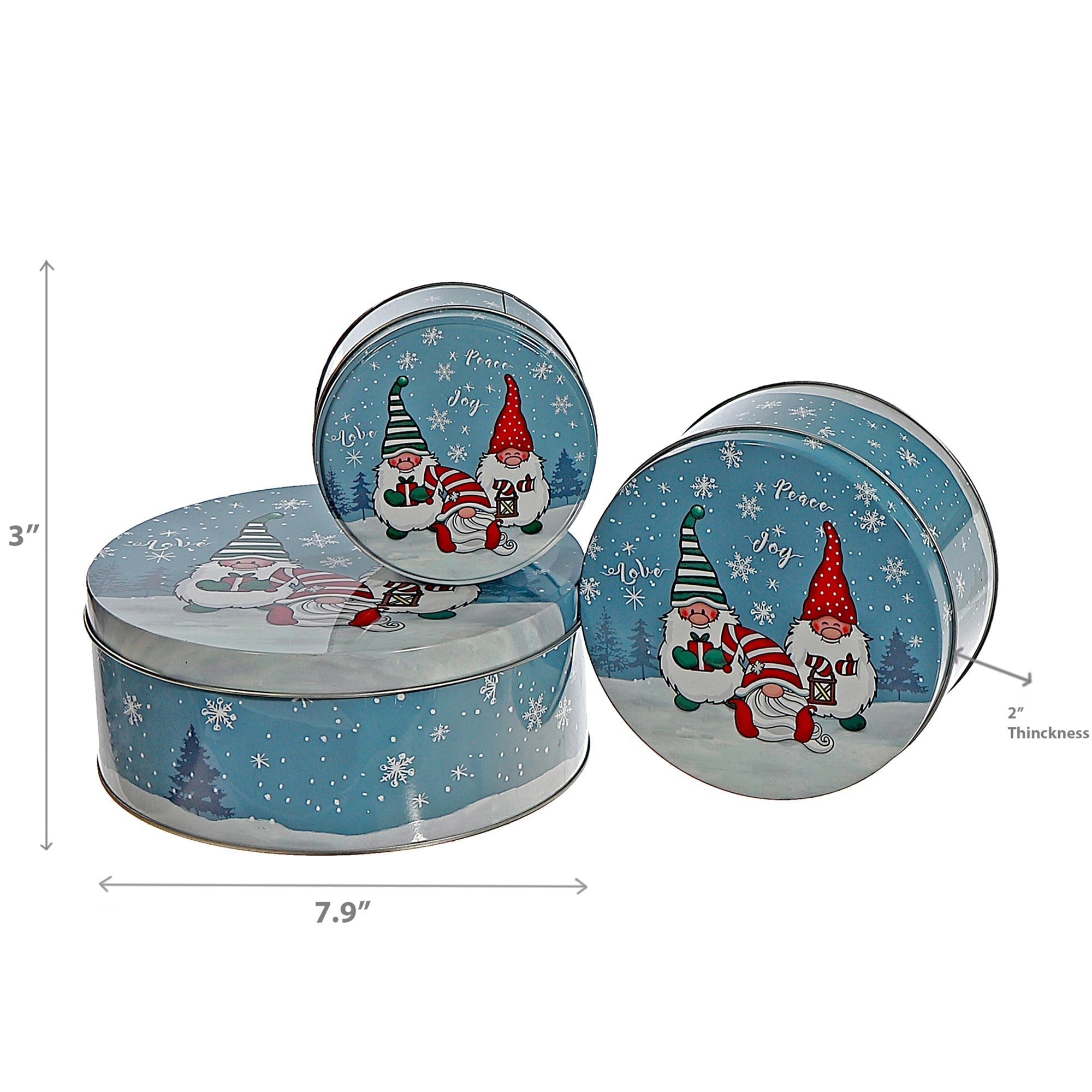 Nesting Round Tin Boxes 3-Piece Set Elves – Christmas Storage Decor, Holiday Organization, Festive Tabletop Accent