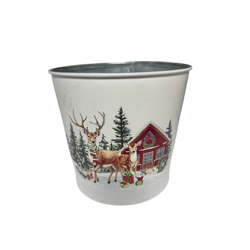 6" Round Planter (Red Truck, Snowman, Reindeers) (Asstd) - Set of 3