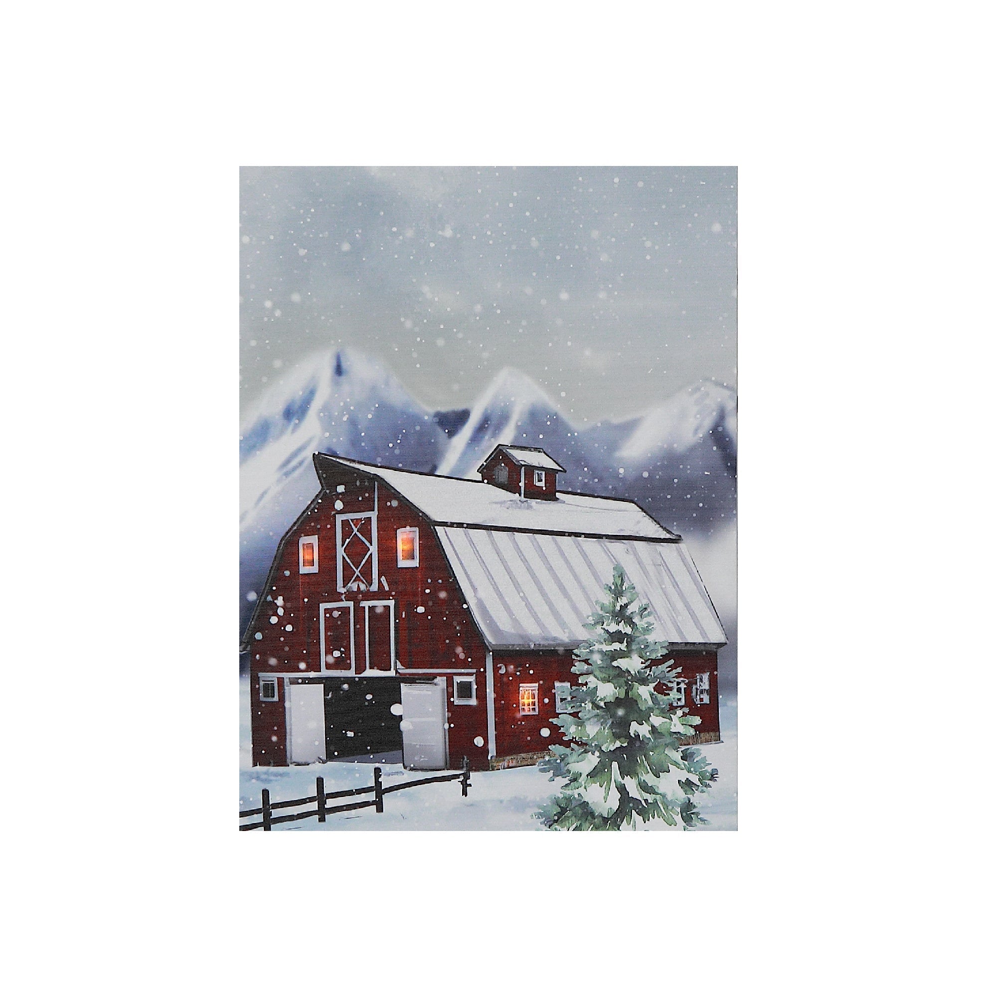 LED Canvas Wall Art Winter Barn – Christmas Wall Decoration, Holiday Canvas, Rustic Winter Artwork, Illuminated Seasonal Decor