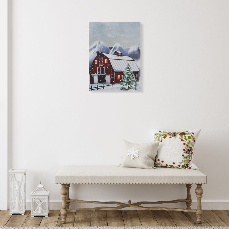 Led Canvas Wall Art (Barn In Winter)