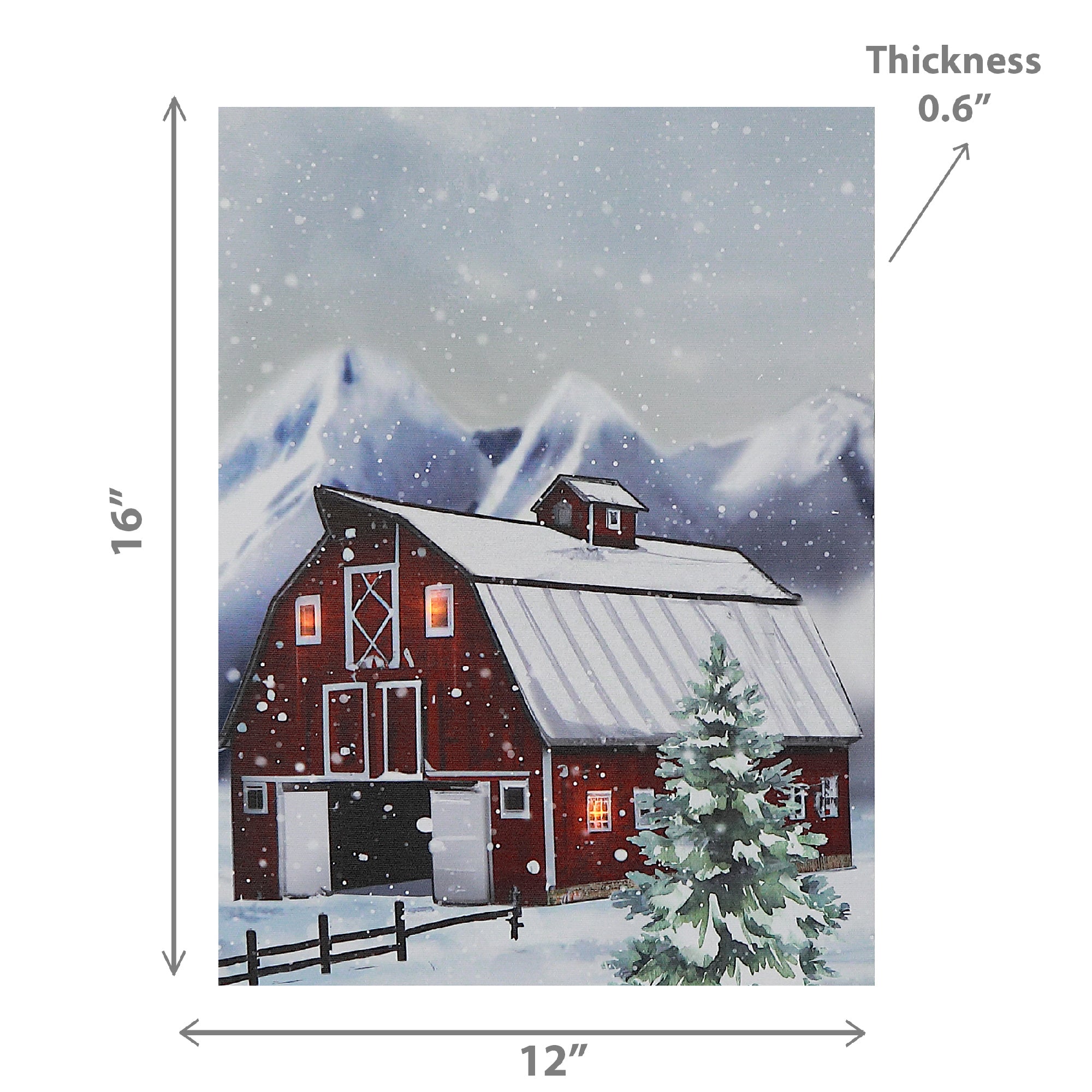 LED Canvas Wall Art Winter Barn – Christmas Wall Decoration, Holiday Canvas, Rustic Winter Artwork, Illuminated Seasonal Decor
