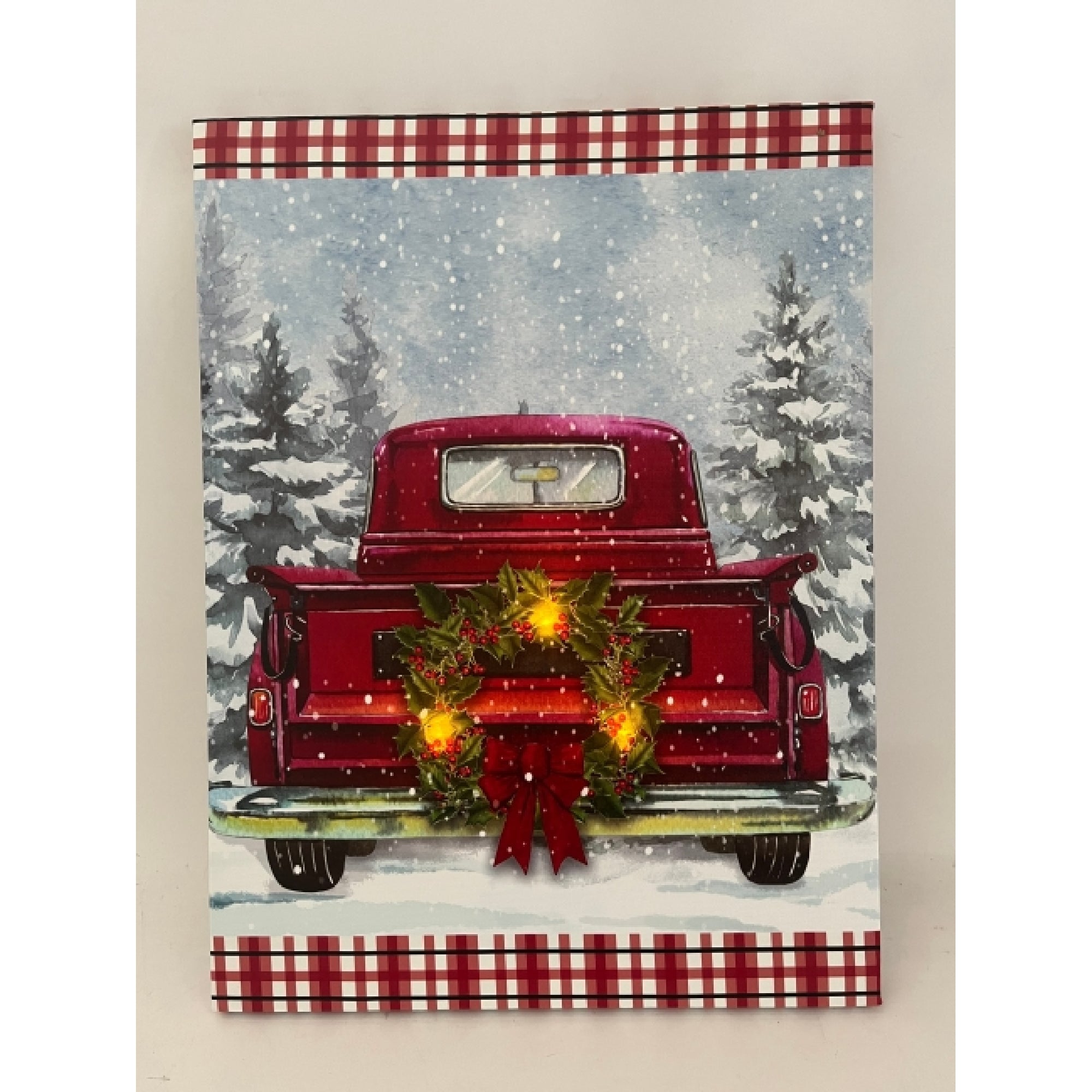 LED Canvas Wall Art Red Truck – Christmas Holiday Decor