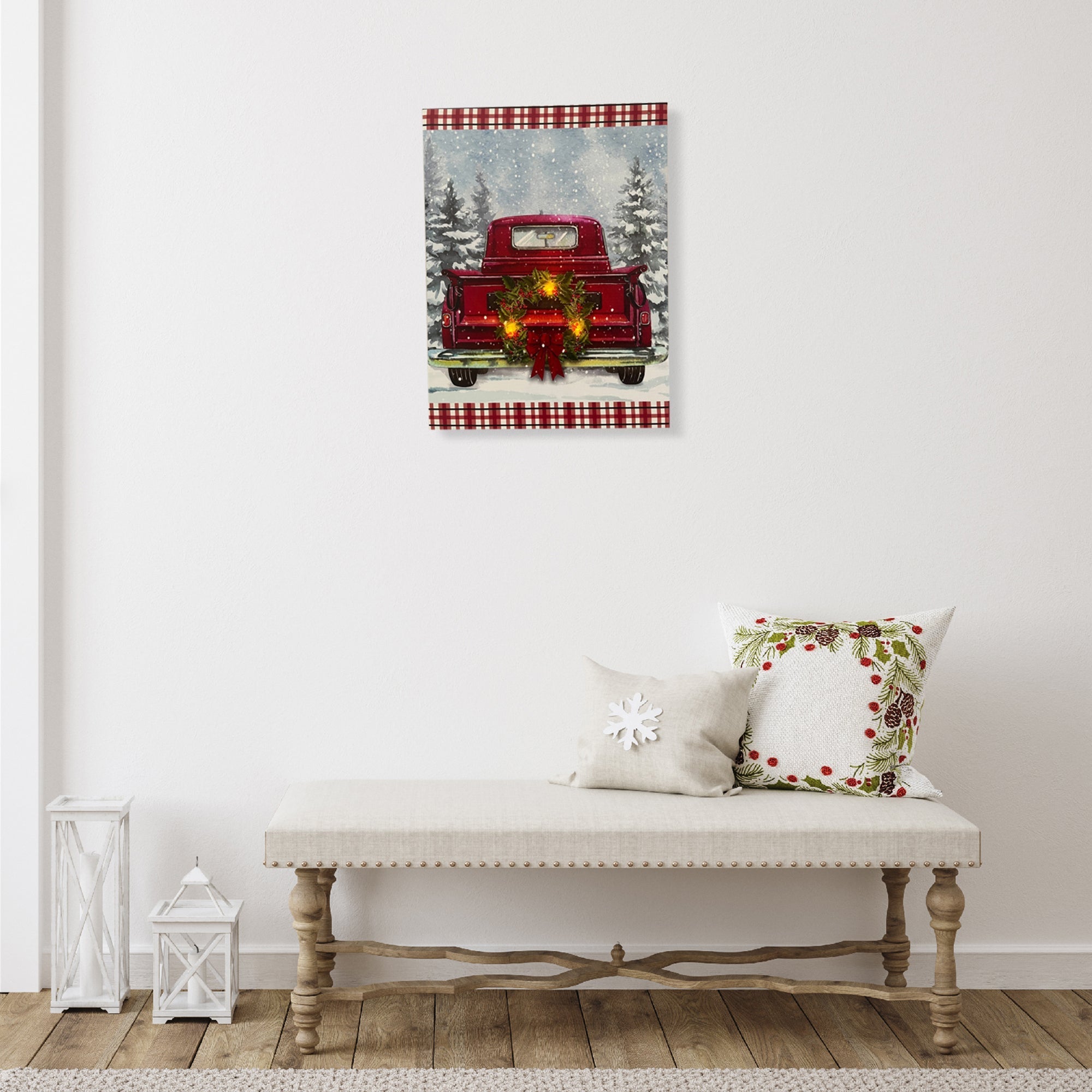 LED Canvas Wall Art Red Truck – Christmas Holiday Decor