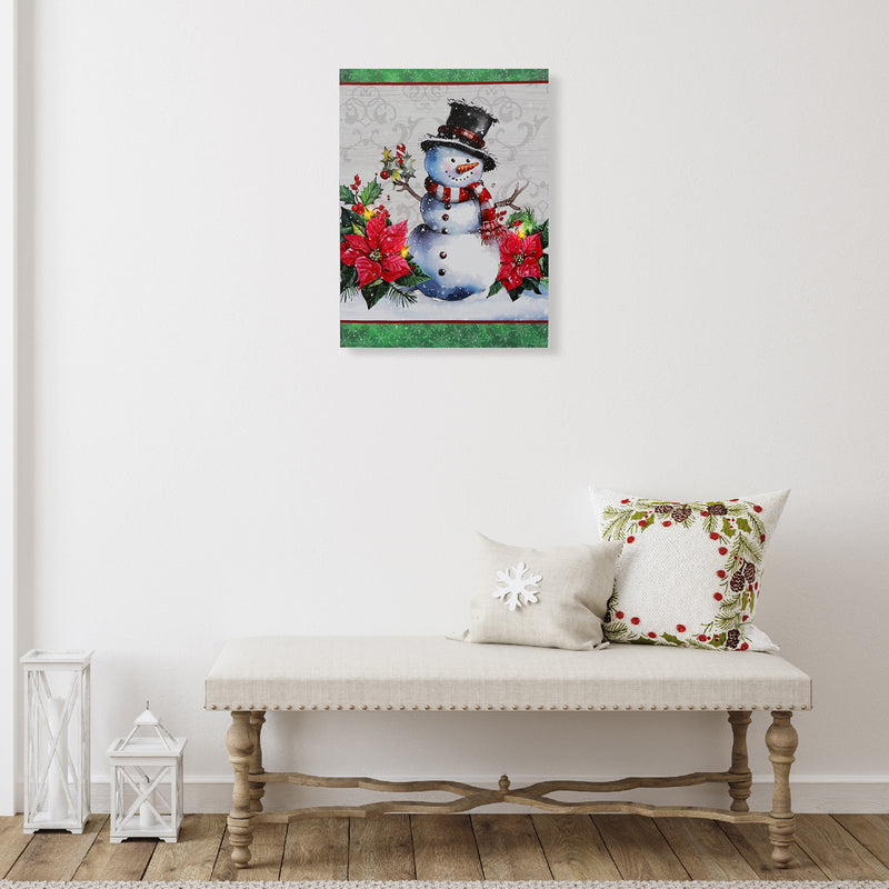 Led Canvas Wall Art (Snowman With Poinsettia)